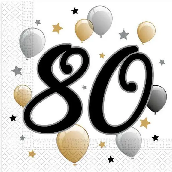 Milestone, Happy Birthday 80 ubrousků, balení po 20, 33x33 cm fotografii produktu