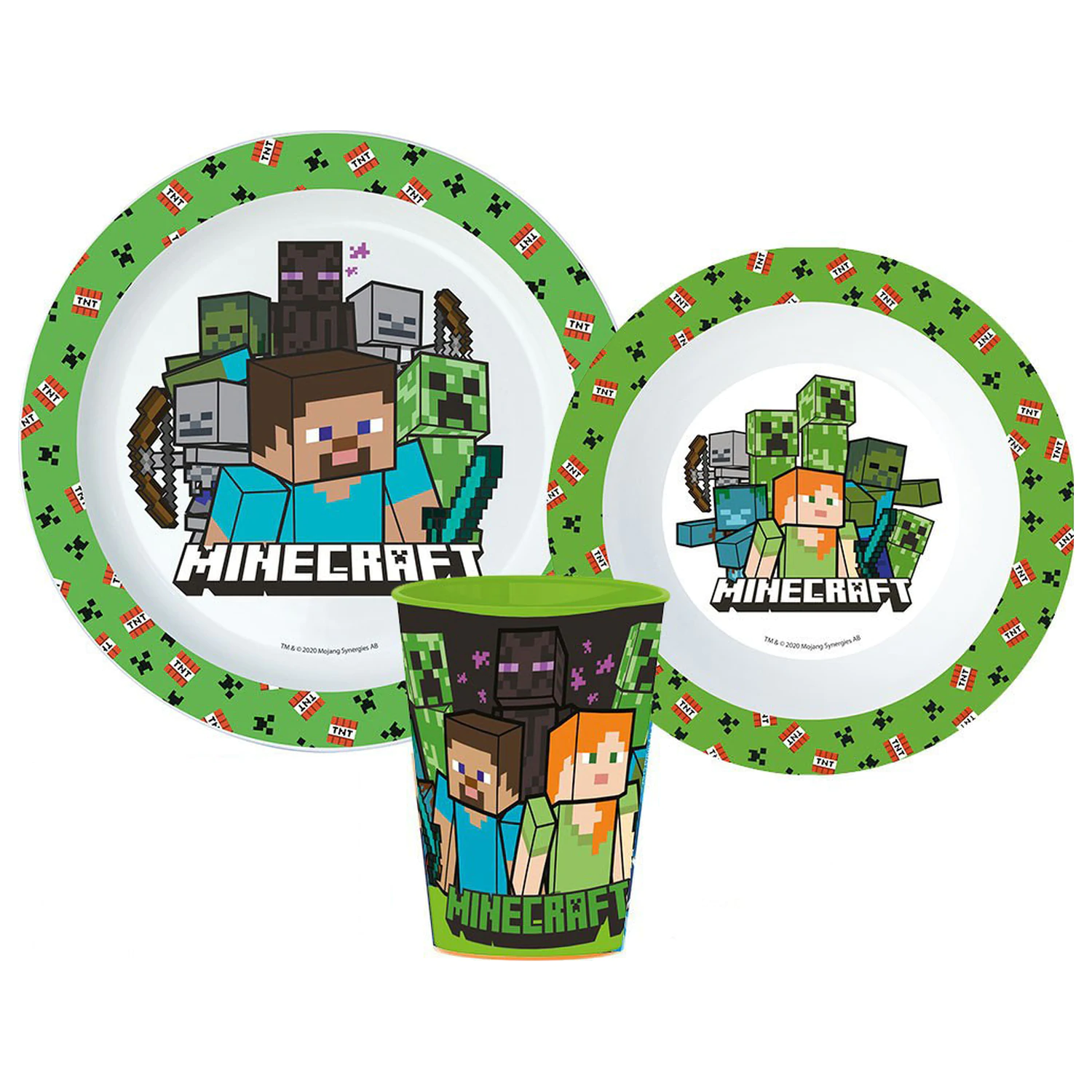 Minecraft Creeper jídelní sada, mikro plastová sada, se sklenicí 260 ml fotografii produktu