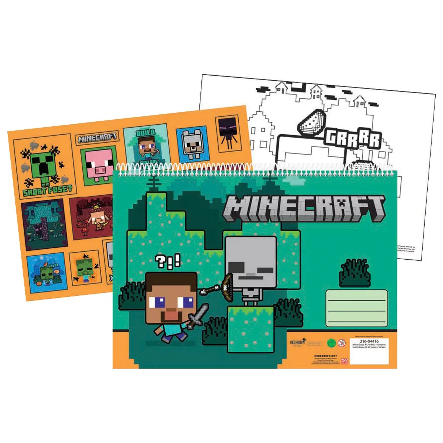 Minecraft Creepers Need Hugs A/4 Spirální skicák s 40 nálepkami fotografii produktu