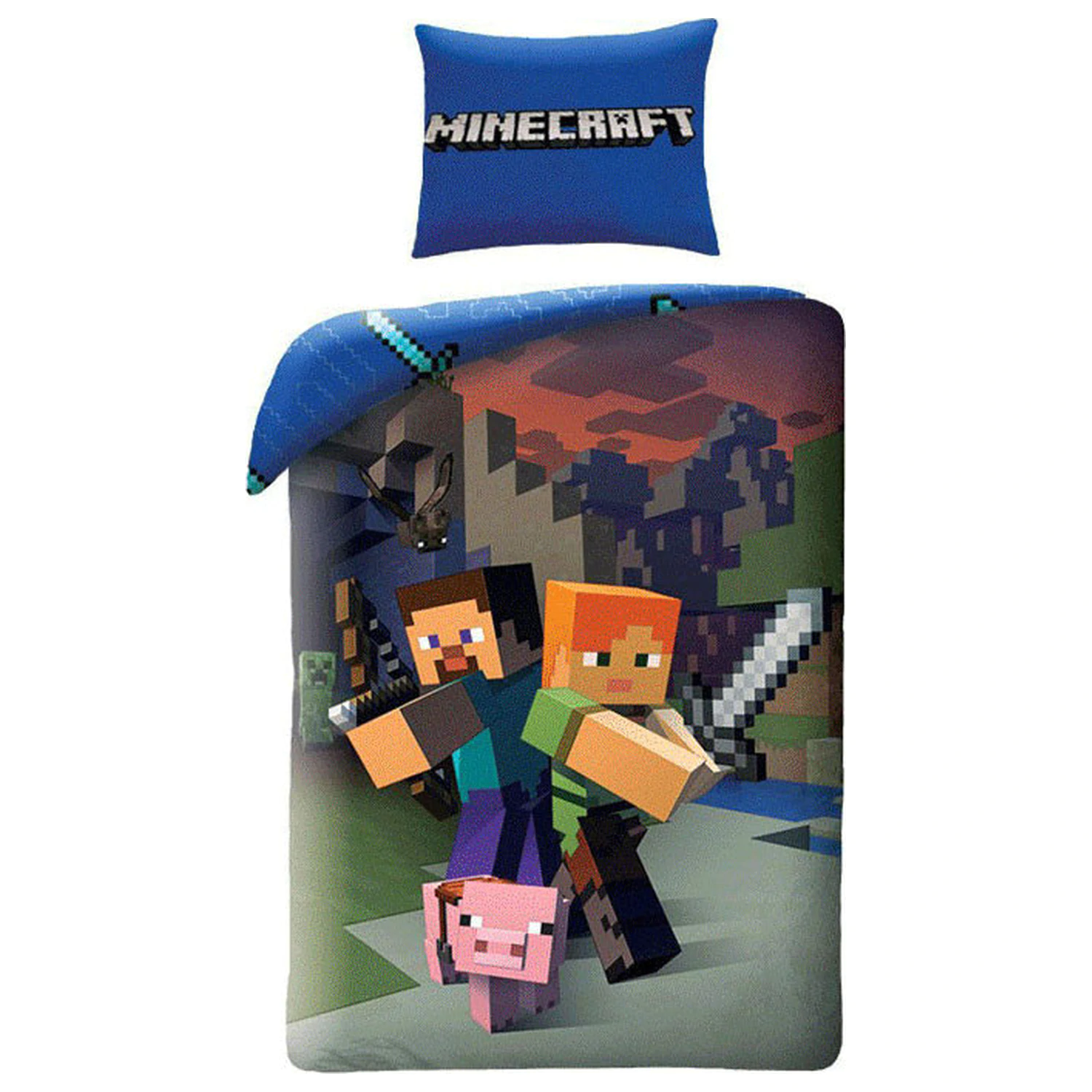Minecraft Steve and Alex povlak na přikrývku a fleecová deka sada fotografii produktu