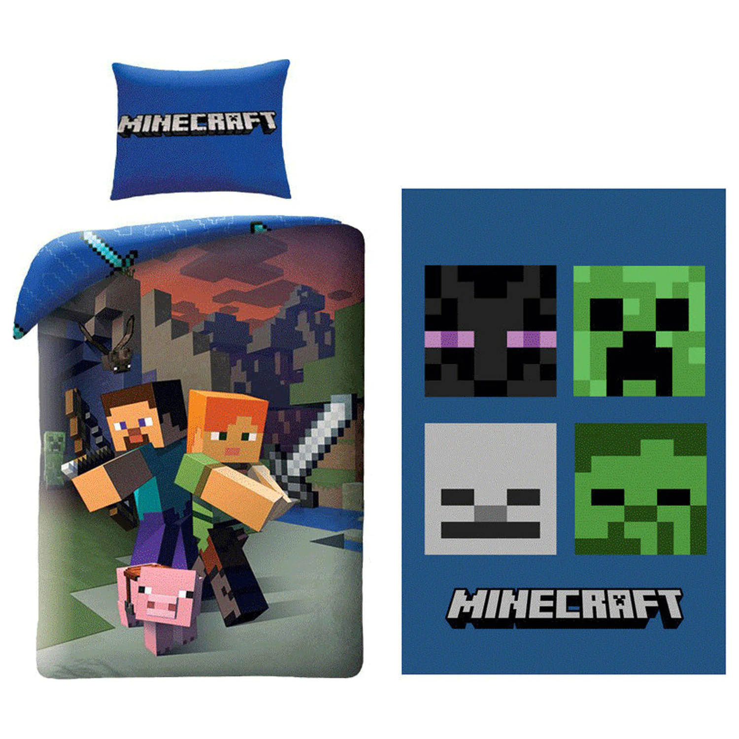 Minecraft Steve and Alex povlak na přikrývku a fleecová deka sada fotografii produktu