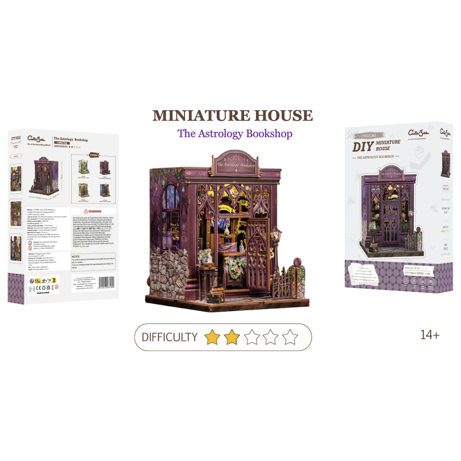 Miniature House DIY Astrology Bookshop 155 kusů + LED Light stavebnice fotografii produktu