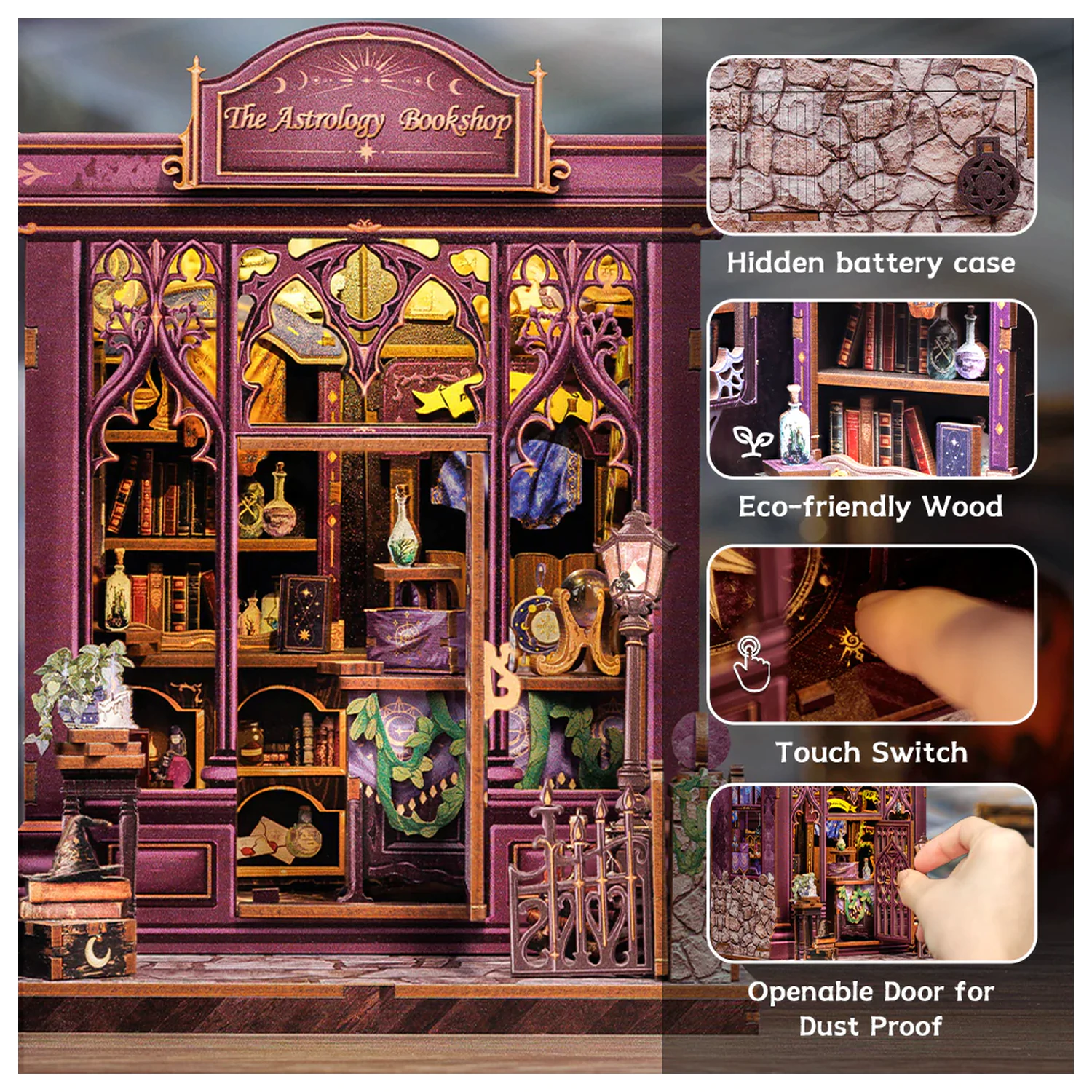 Miniature House DIY Astrology Bookshop 155 kusů + LED Light stavebnice fotografii produktu