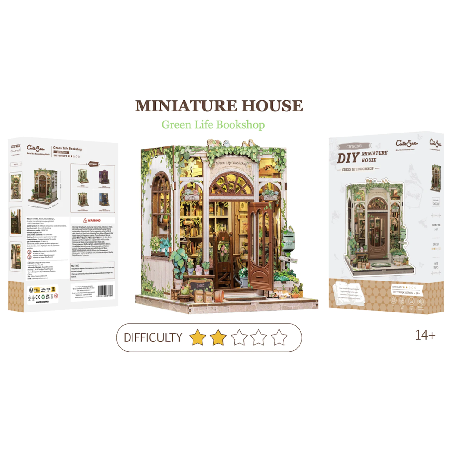 MINIATURE HOUSE DIY Green Life Bookshop 196 dílů + LED Světlo stavebnice fotografii produktu