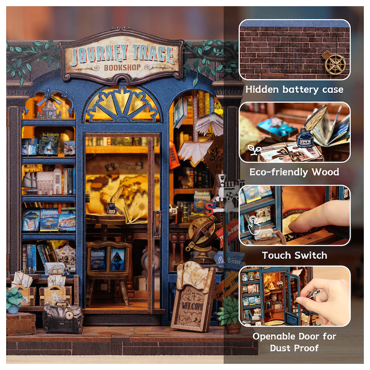 MINIATURE HOUSE DIY Journey Trace Bookshop 241 kusů + LED Light konstrukční sada fotografii produktu