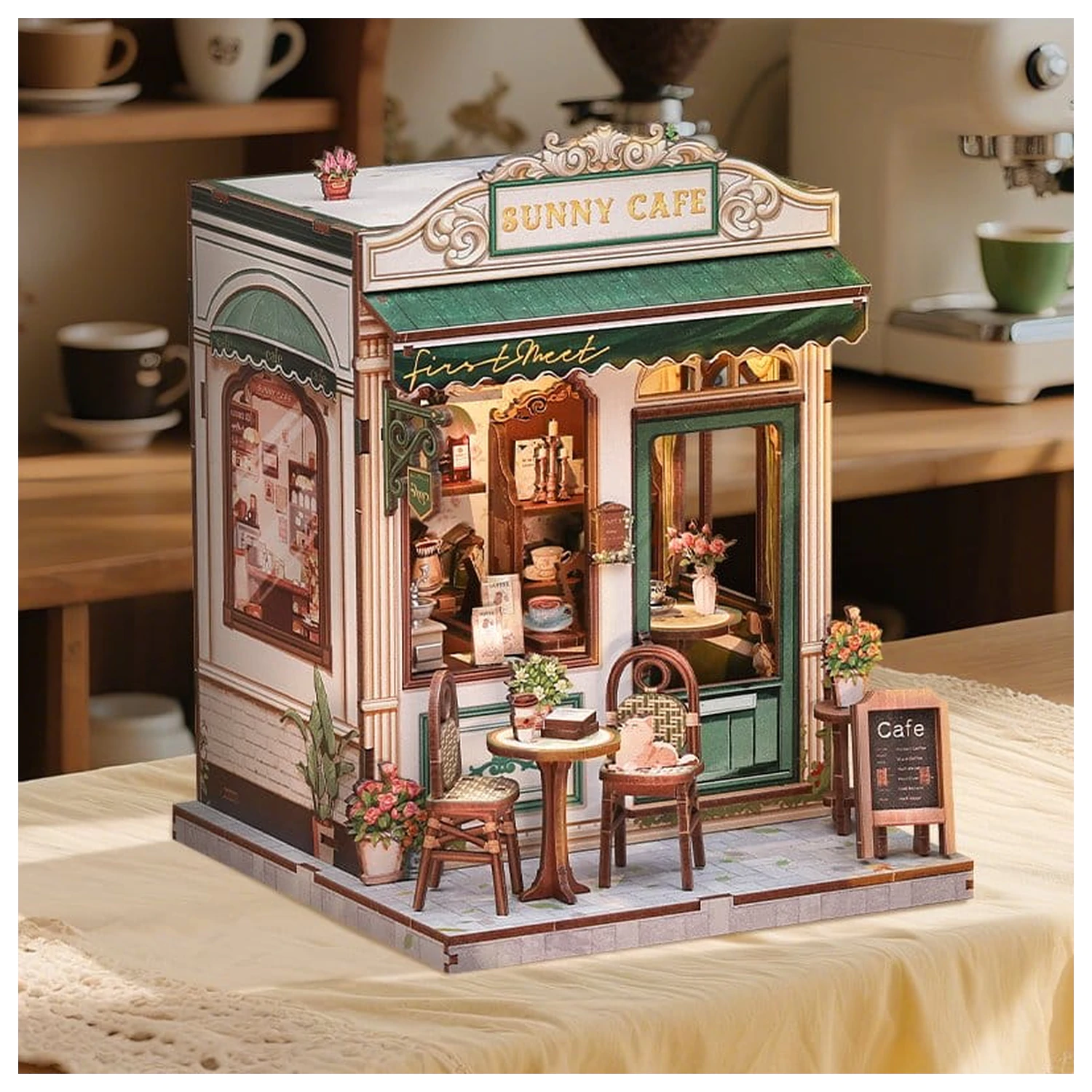 Sada modelu miniaturního domu Sunny Cafe 20 x 16 cm fotografii produktu