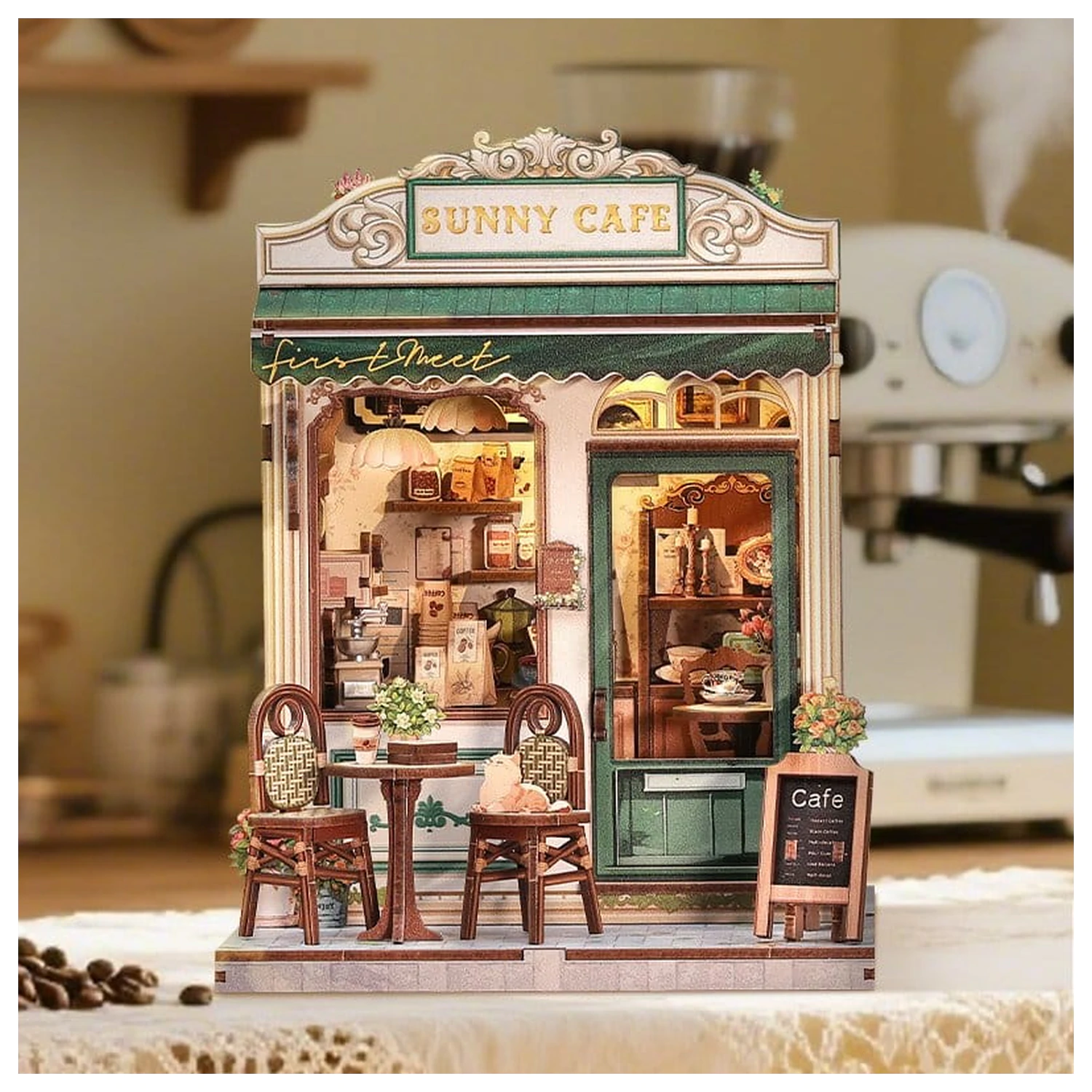 Sada modelu miniaturního domu Sunny Cafe 20 x 16 cm fotografii produktu