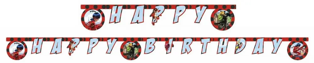 Miraculous Ladybug and Cat Noir Happy Birthday Banner 200 cm fotografii produktu