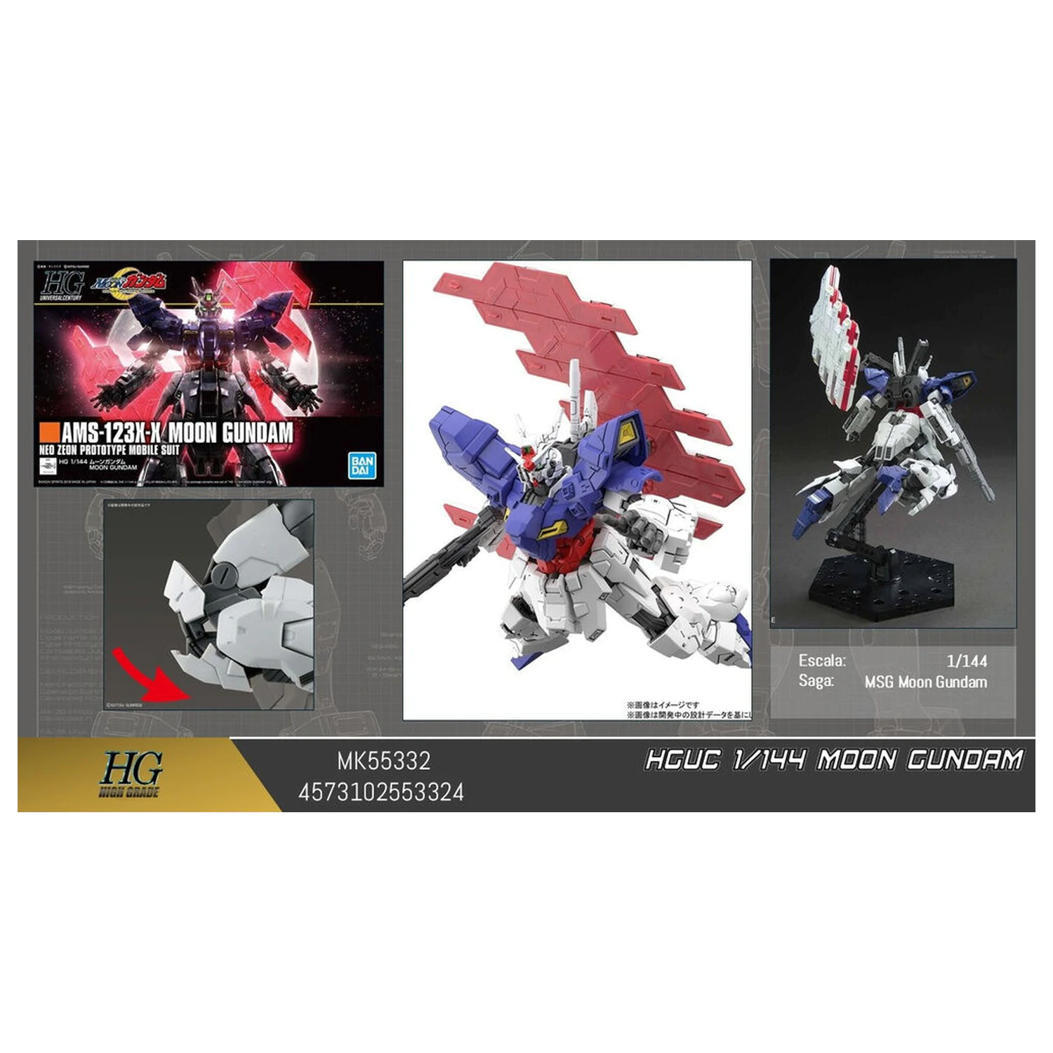 Mobile Suit Gundam HGUC 1/144 AMS-123X-X Moon Gundam modelová stavebnice fotografii produktu