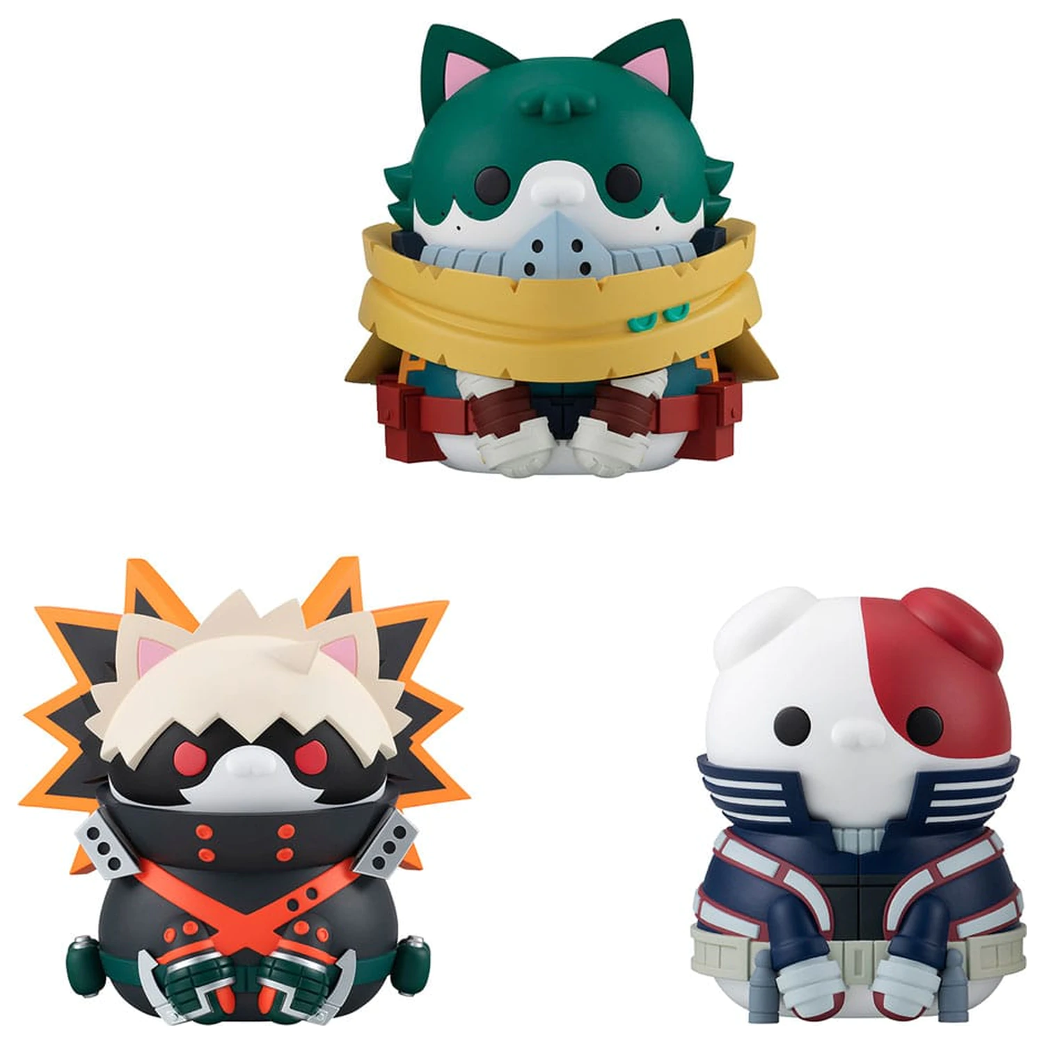 My Hero Academia Mega Cat Project Nyanto! The Big Heroaca Cats Series Trading Figure 3-Pack Izuku Midoriya & Katsuki Bakugo & Shoto Todoroki 12 cm fotografii produktu