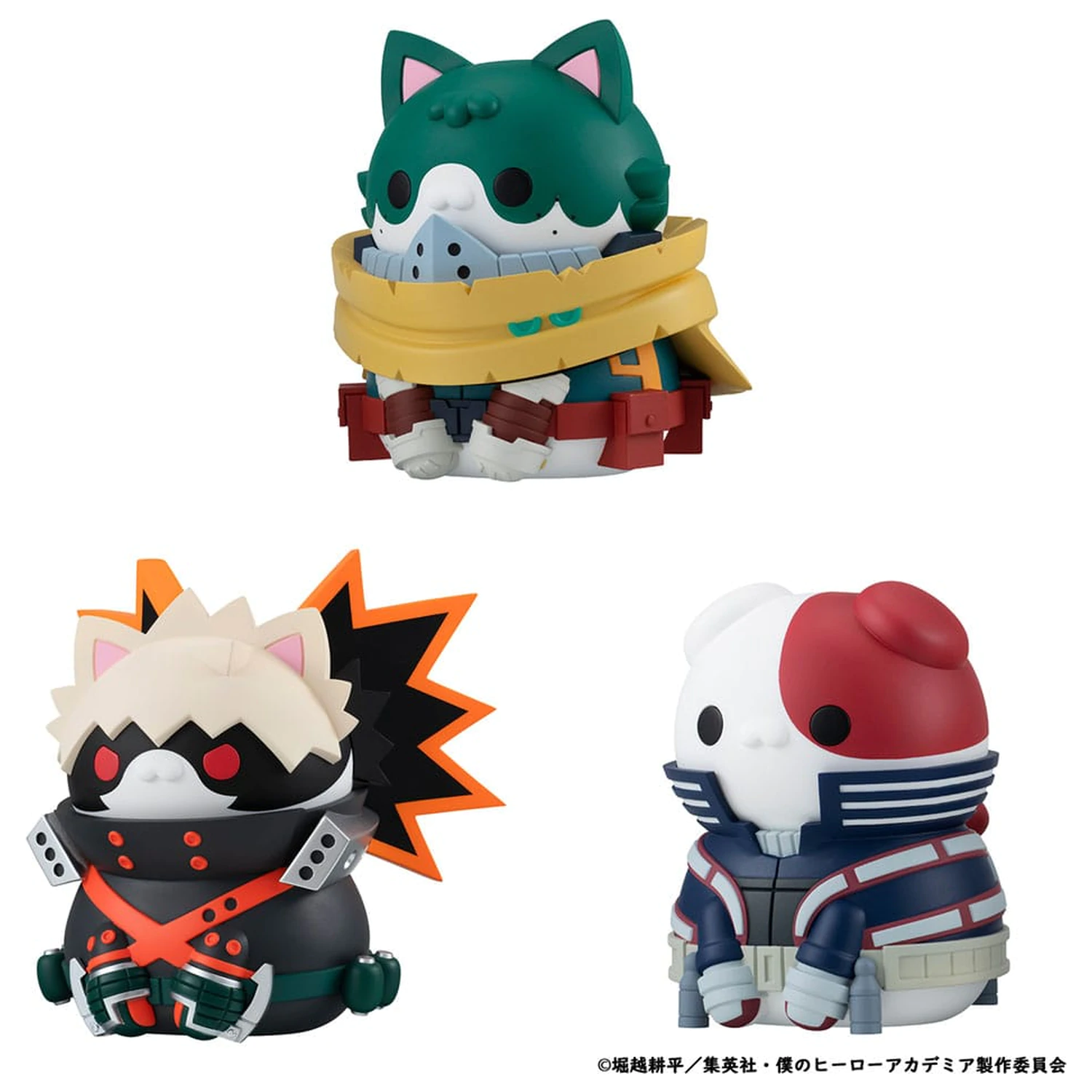 My Hero Academia Mega Cat Project Nyanto! The Big Heroaca Cats Series Trading Figure 3-Pack Izuku Midoriya & Katsuki Bakugo & Shoto Todoroki 12 cm fotografii produktu