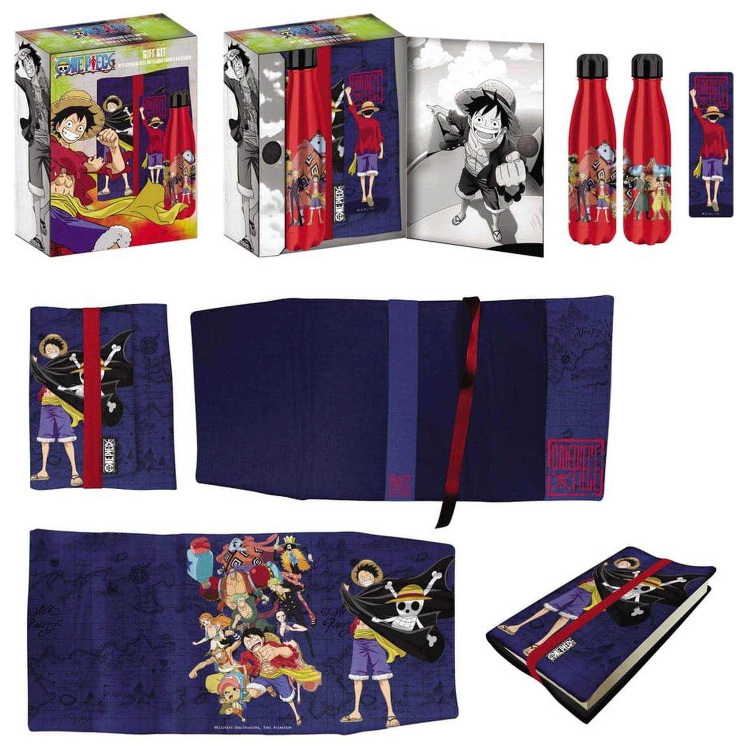 One Piece ocelová láhev, samolepka, sada s dárkem obalu na knihu, modrá fotografii produktu