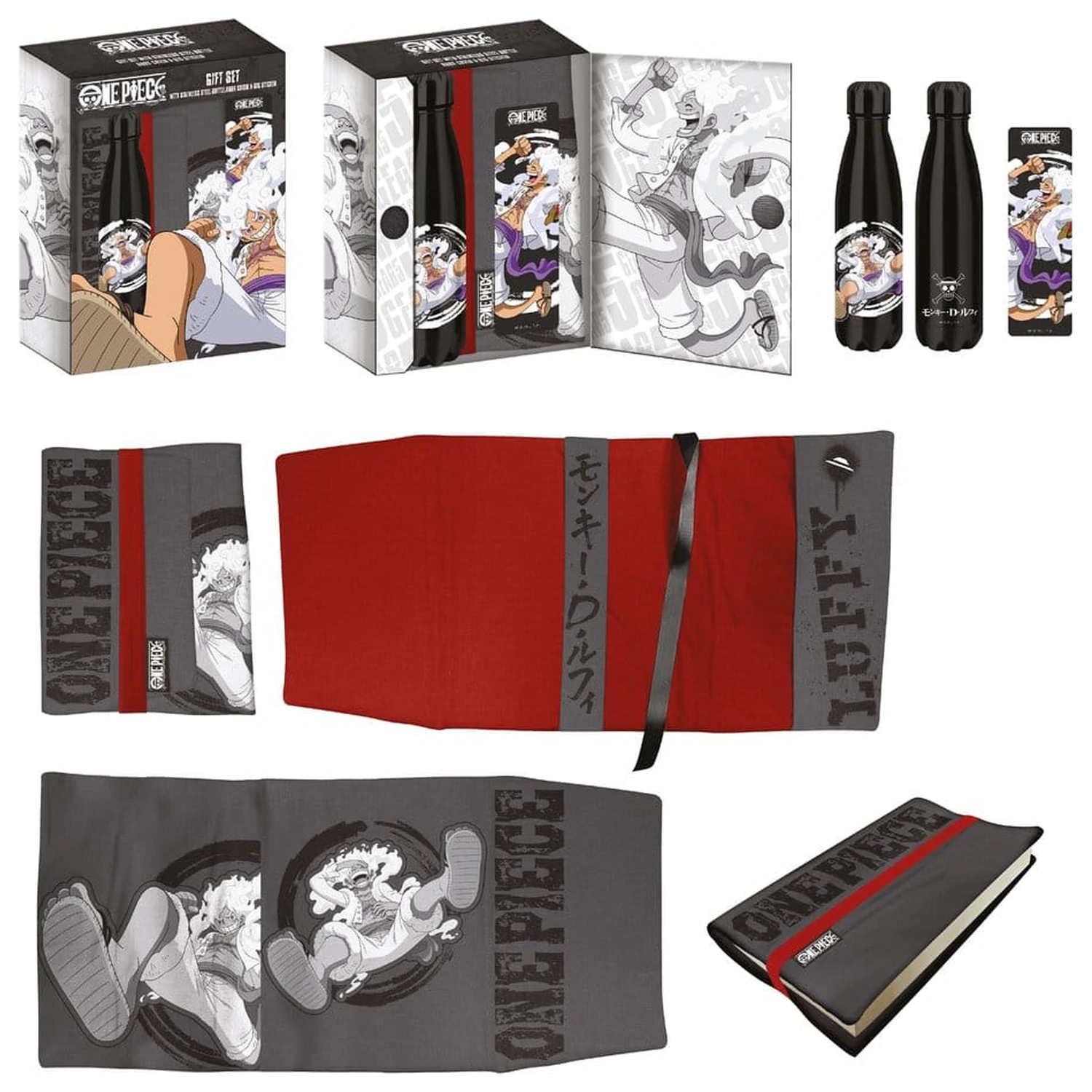 One Piece Ocelová láhev, samolepka, sada s dárkovým obalem na knihu Luffy fotografii produktu