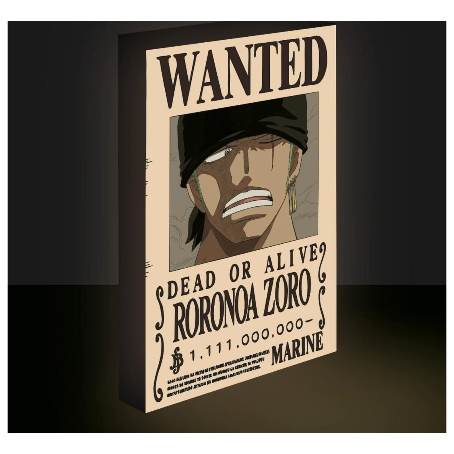 One Piece Zoro Wanted Světelná Plátno 40x30 cm fotografii produktu