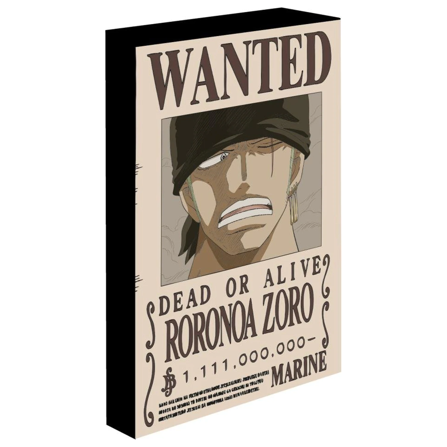 One Piece Zoro Wanted Světelná Plátno 40x30 cm fotografii produktu