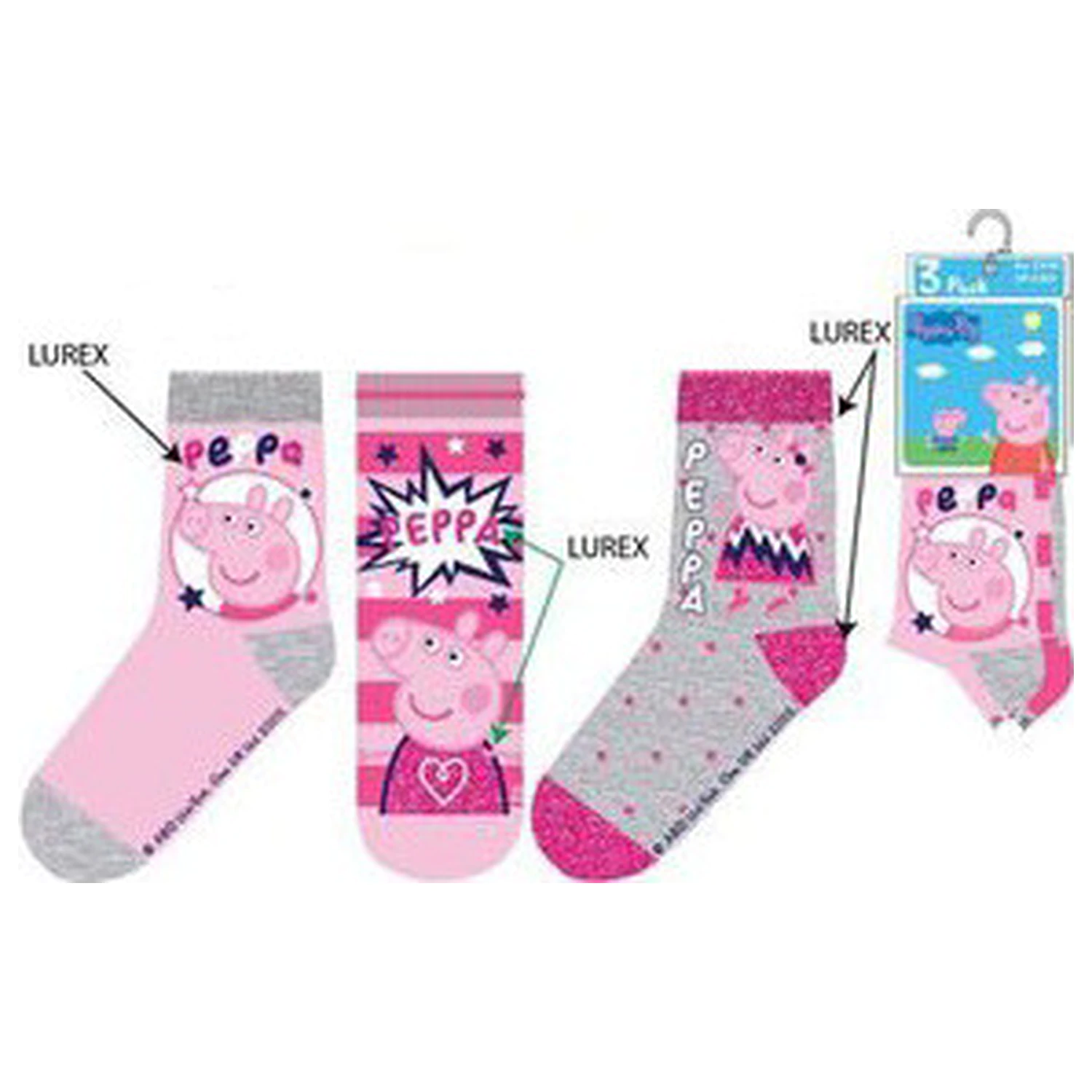 Peppa Pig Sparkle Steps Grey dětské ponožky 27/30 fotografii produktu