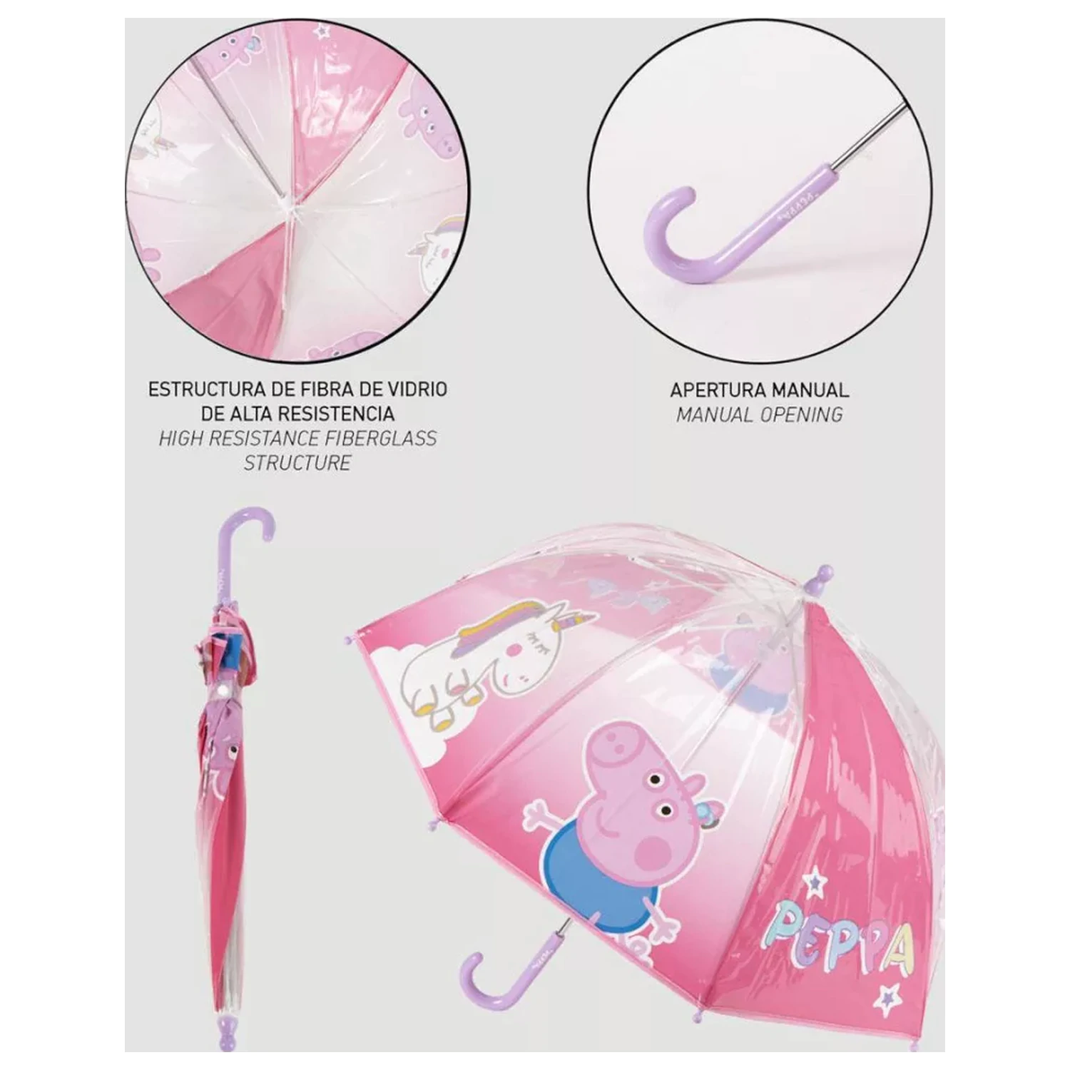 Peppa Pig Unicorn Dětský Průhledný Deštník Ø71 cm fotografii produktu