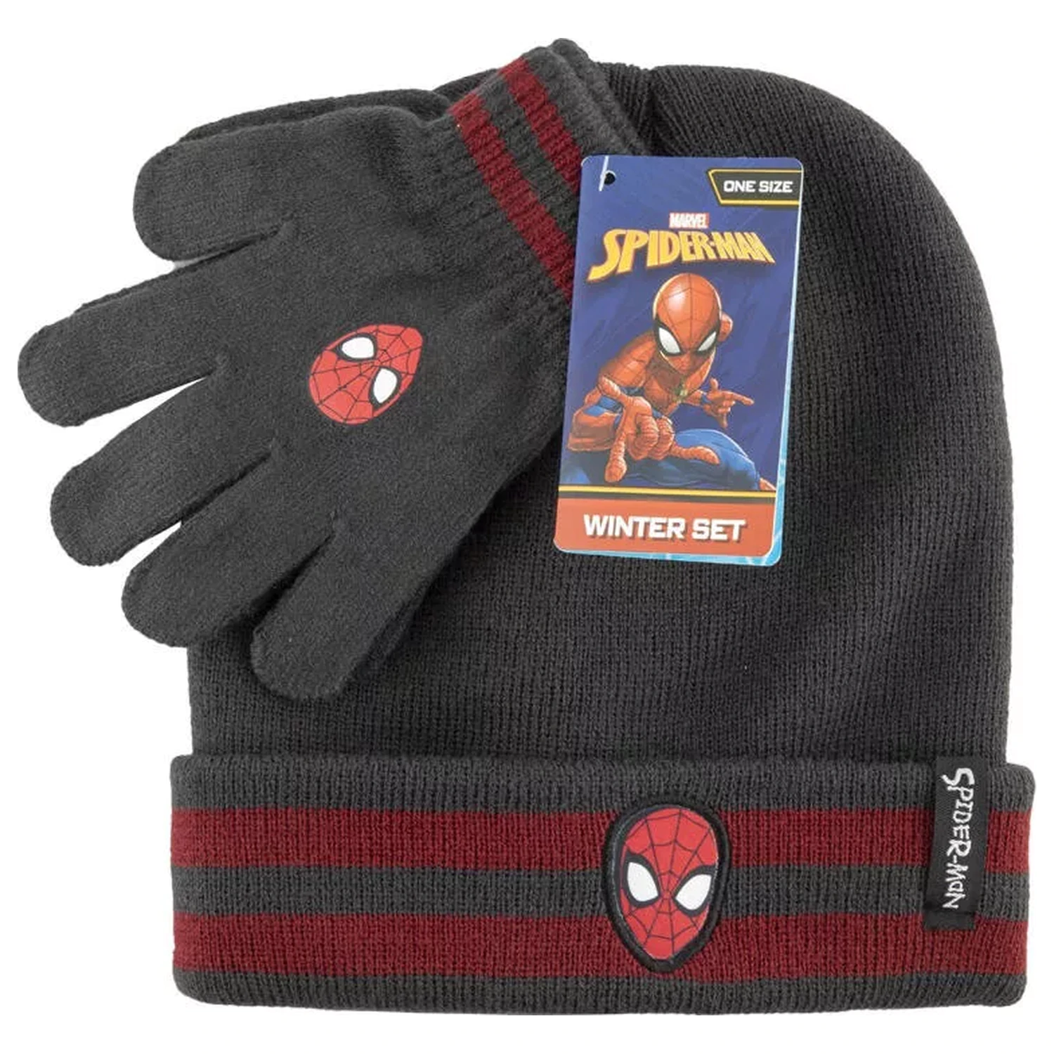 Spider-Man Šedá Dětská čepice + rukavice Set fotografii produktu