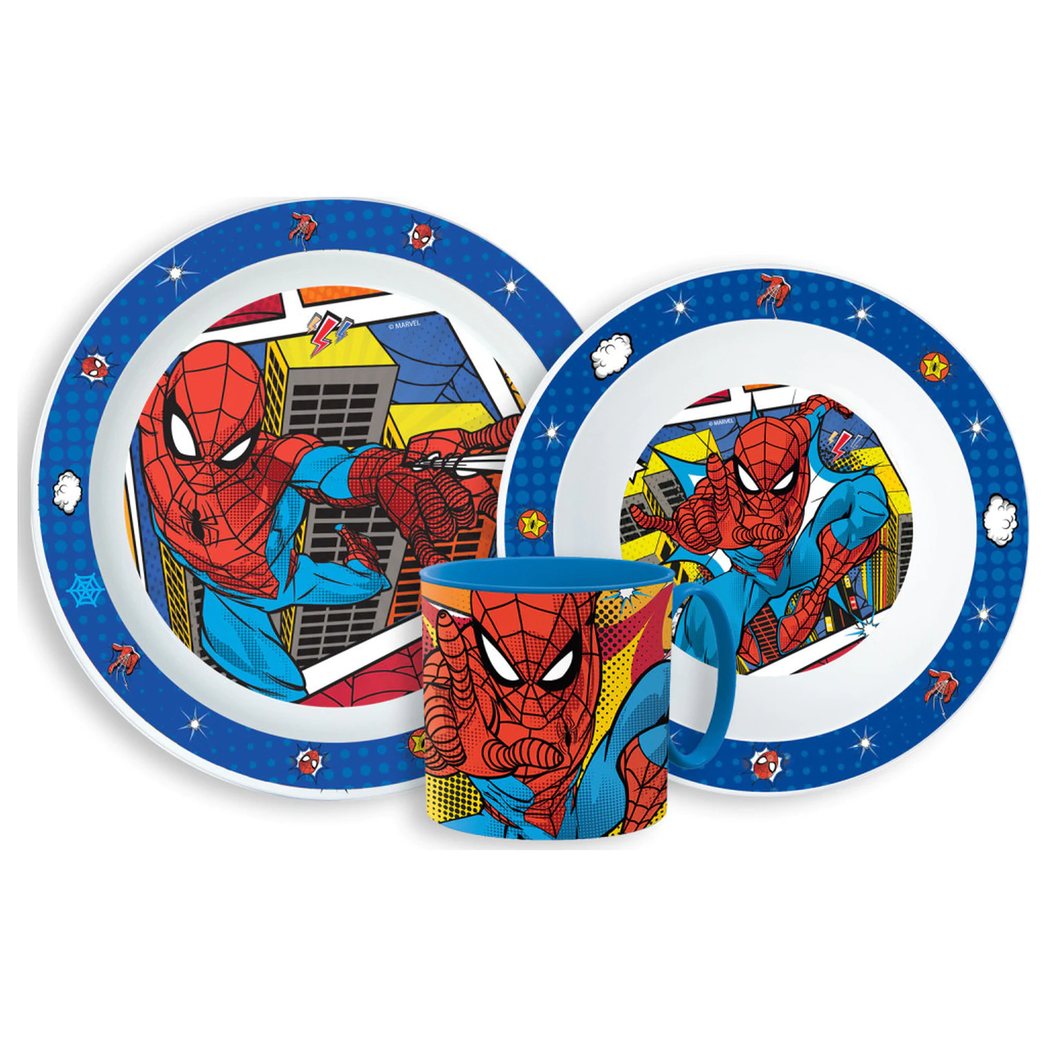 Spider-Man Grid Sada jídelního nádobí, mikroplastová sada s hrnkem 265 ml fotografii produktu