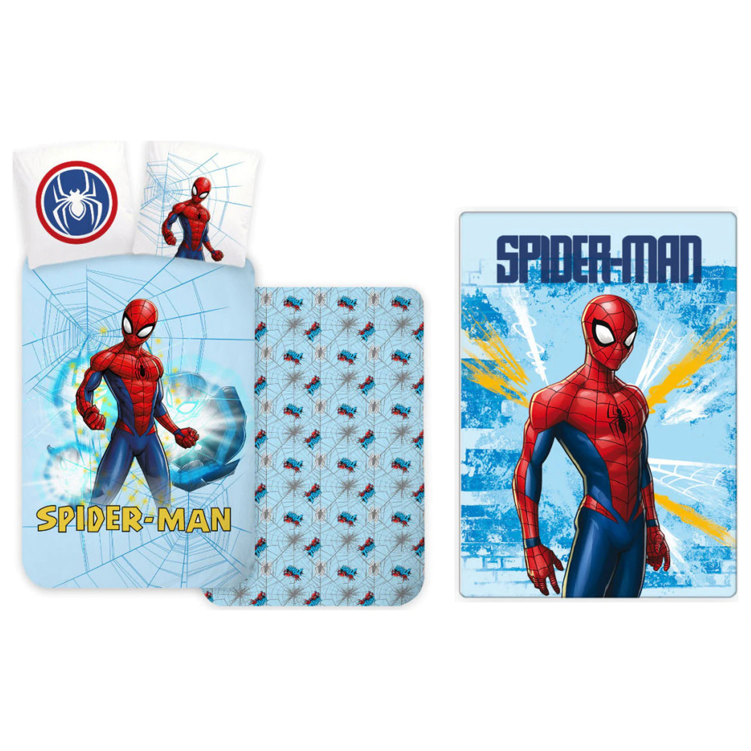 Spider-Man Světle Modrá Dětská, Předškolní sada povlečení na peřinu a fleecové deky fotografii produktu
