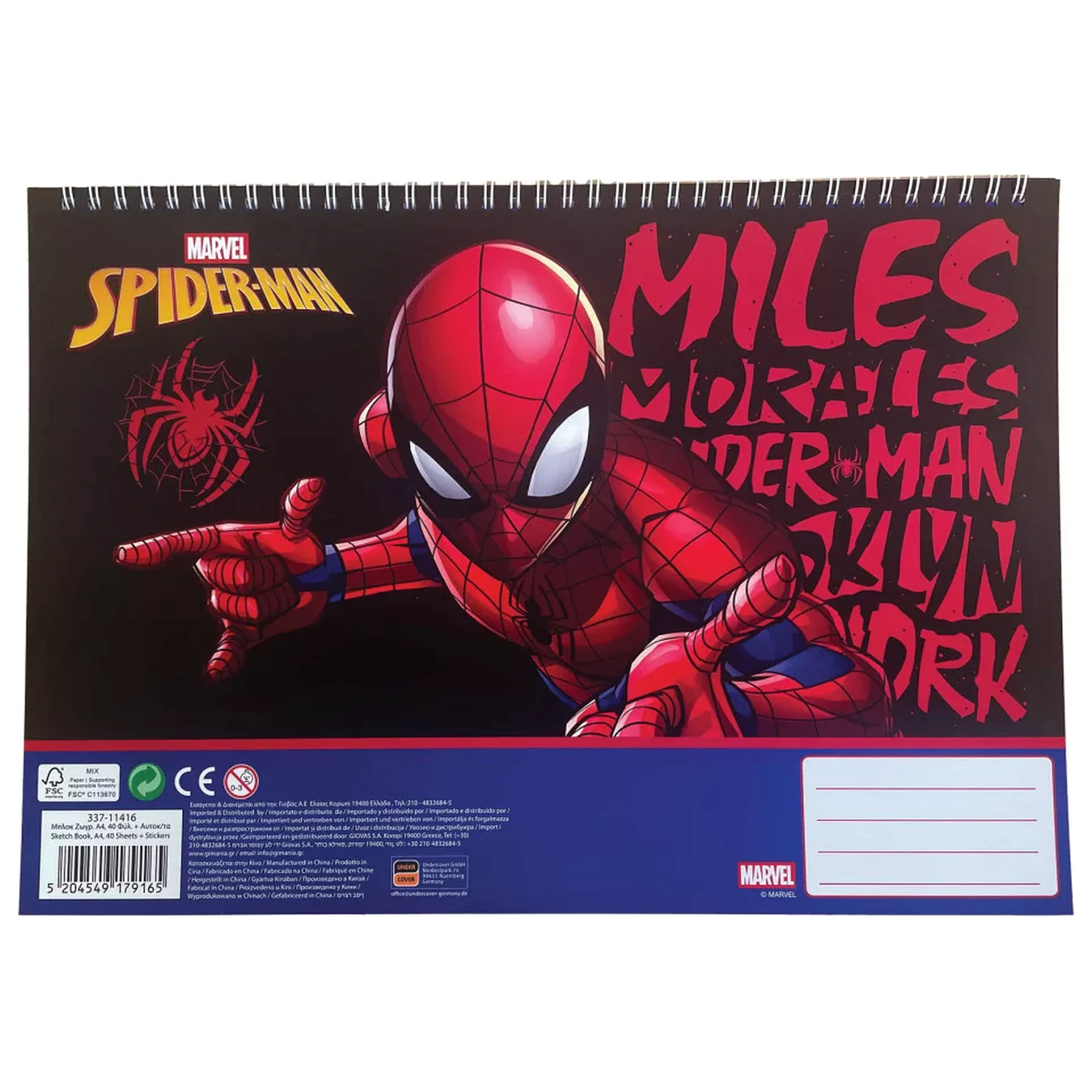 Spider-Man Miles Morales A4 Spirálový skicák 40 listů s nálepkami fotografii produktu