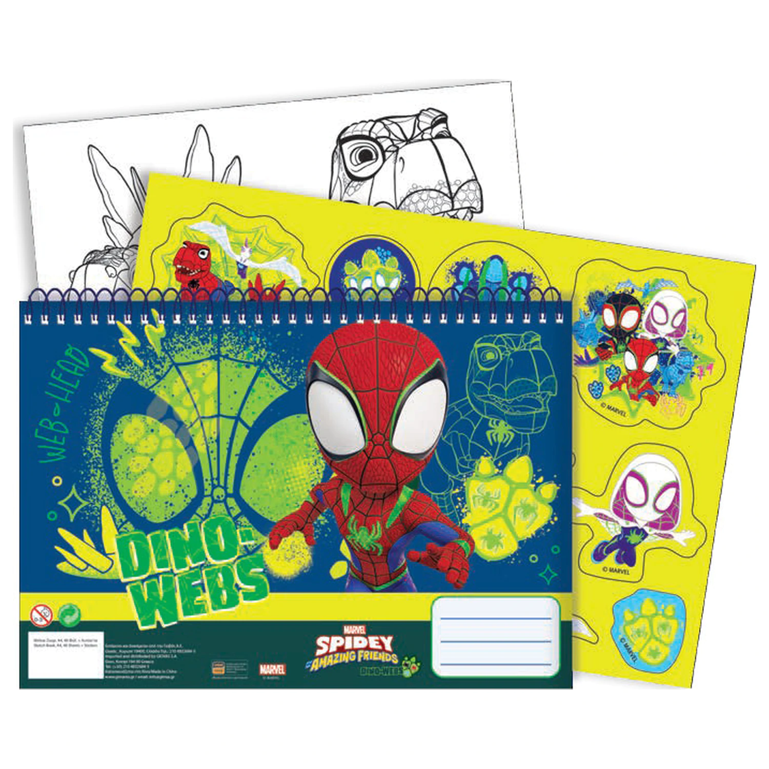 Spider-Man Spidey Dino-Webs A4 Spirální skicák 40 listů s nálepkami fotografii produktu
