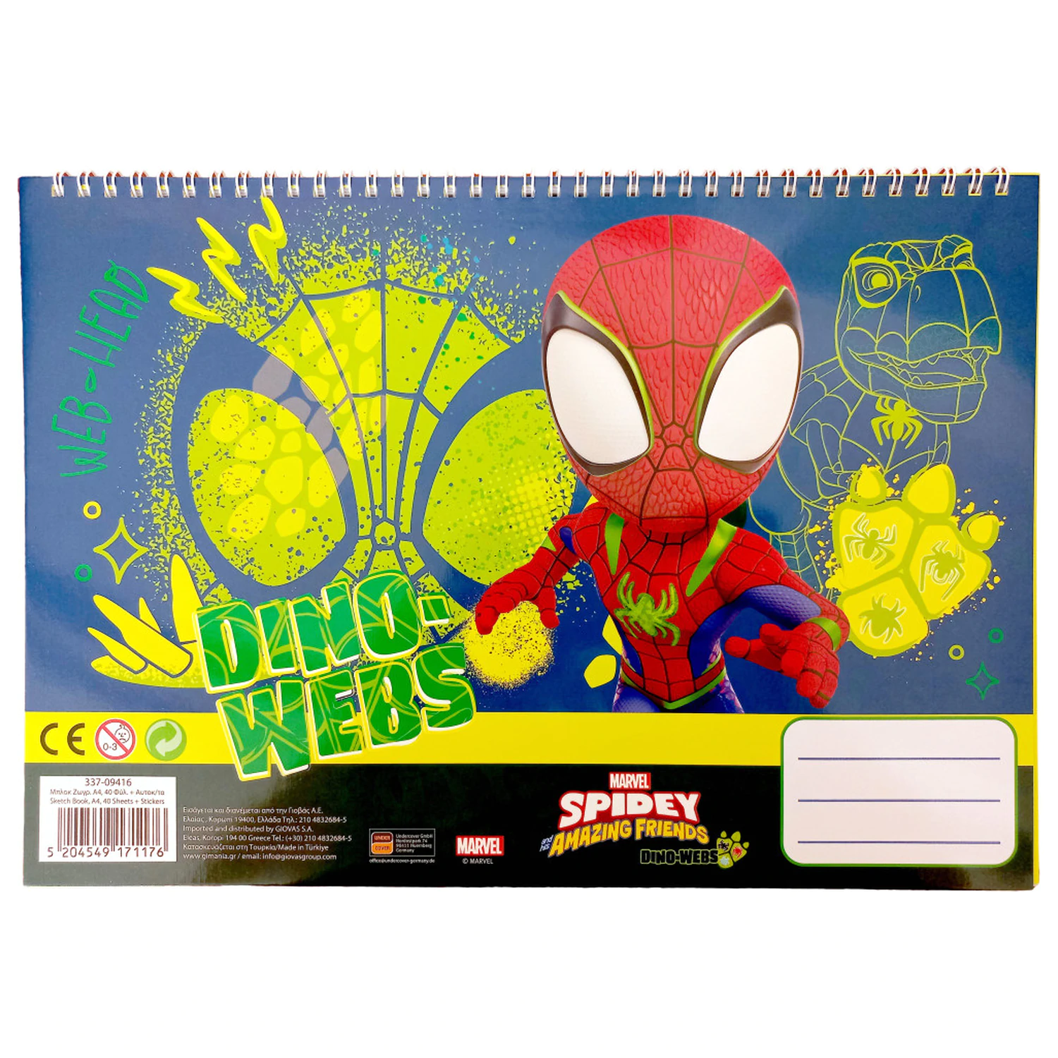 Spider-Man Spidey Dino-Webs A4 Spirální skicák 40 listů s nálepkami fotografii produktu
