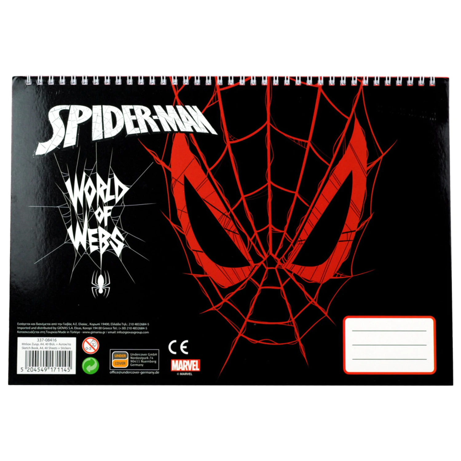 Spider-Man World of Webs A/4 spirálový skicák 40 listů se samolepkami fotografii produktu