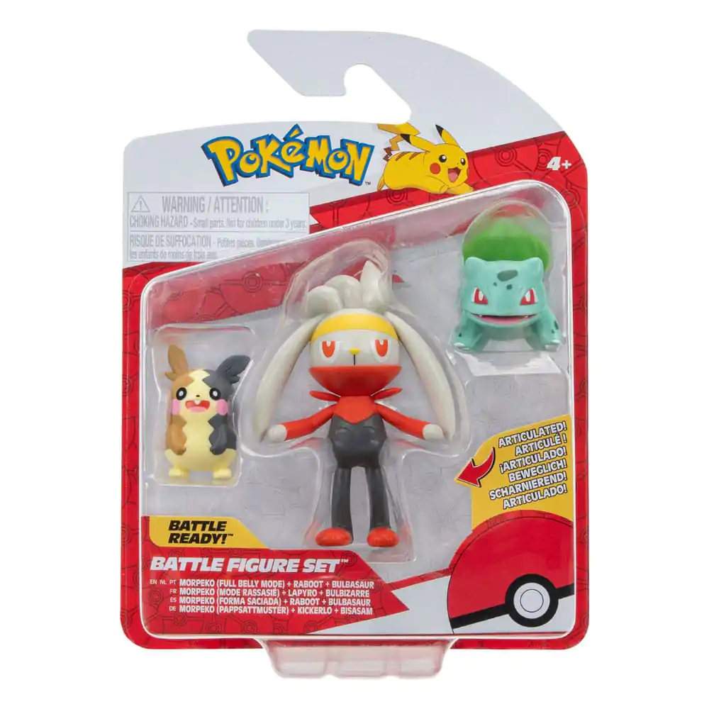 Pokémon figurky do bitvy, sada 3 kusů Morpeko (Full-Belly Mode), Bulbasaur #1, Raboot 5 cm fotografii produktu