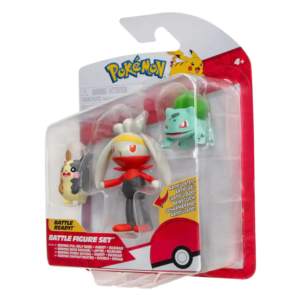 Pokémon figurky do bitvy, sada 3 kusů Morpeko (Full-Belly Mode), Bulbasaur #1, Raboot 5 cm fotografii produktu