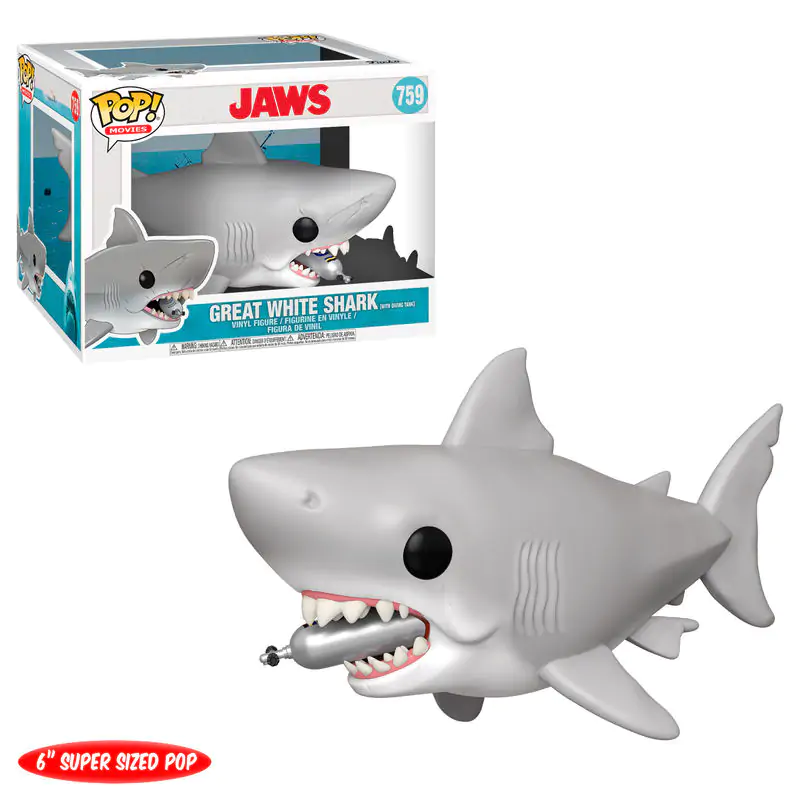 Jaws Oversized POP! Movies Vinyl Figure Jaws s potápěčskou bombou 15 cm fotografii produktu