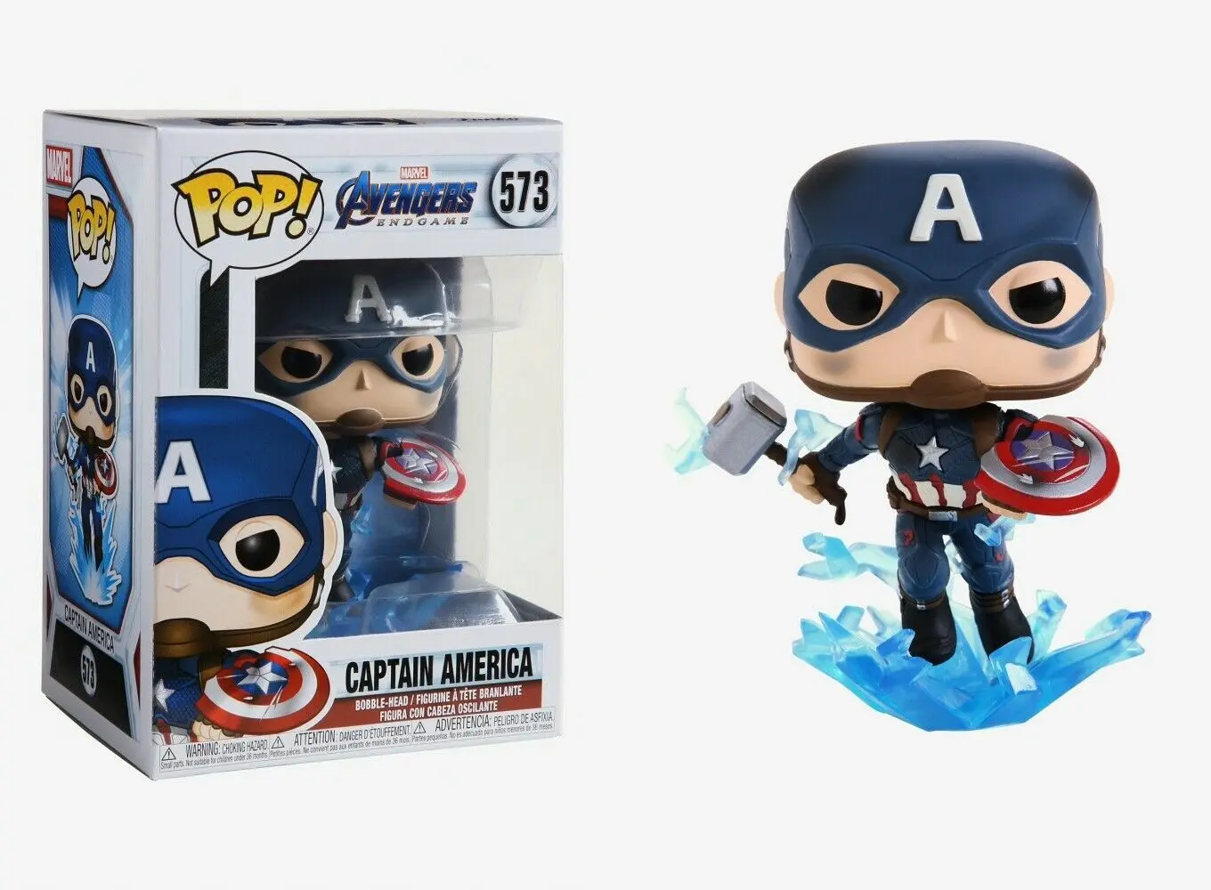 Avengers: Endgame POP! Movies vinylová figurka Kapitán Amerika s rozbitým štítem a Mjölnirem 9 cm fotografii produktu