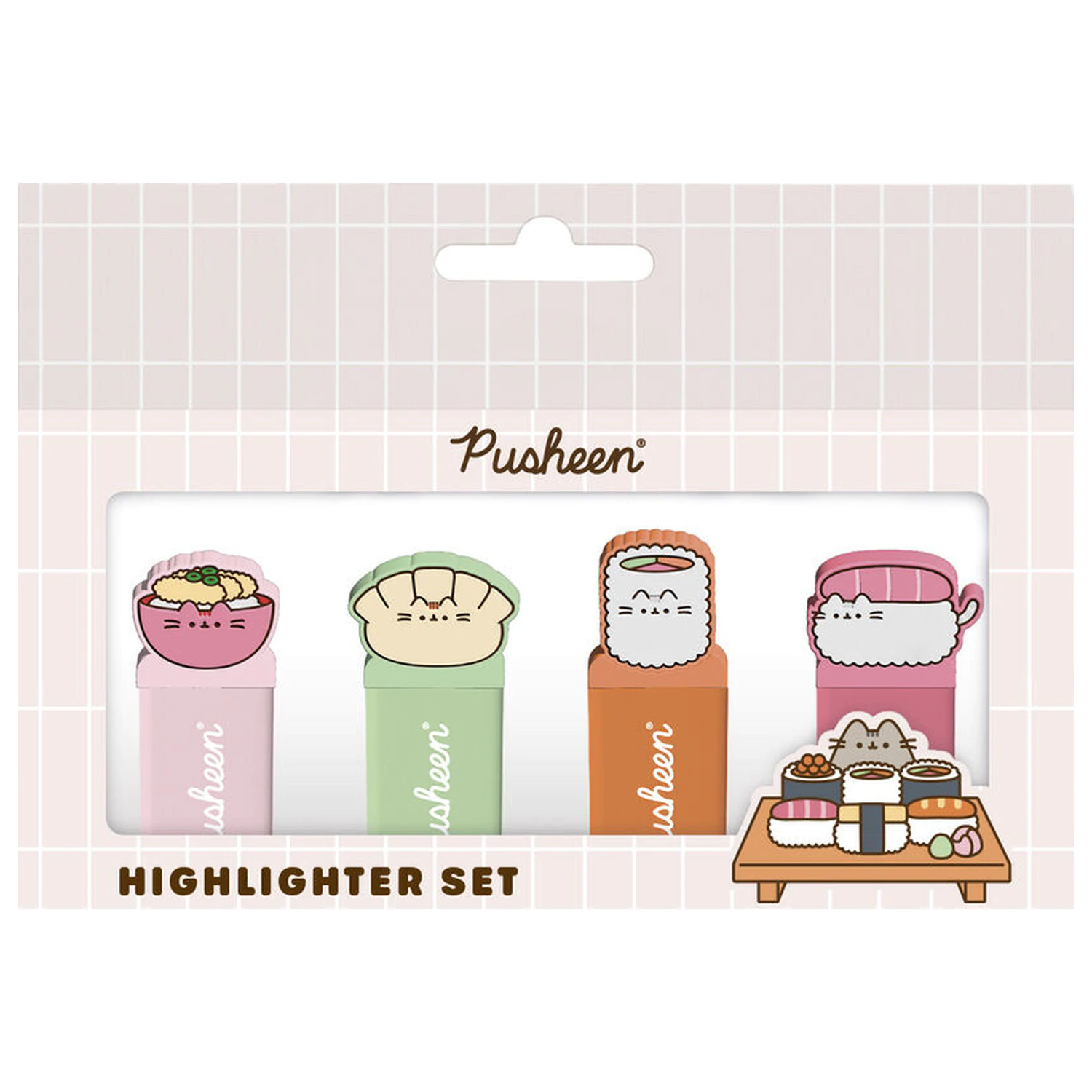 Pusheen Sushi Roll sada 4 zvýrazňovačů s ozdobným víčkem fotografii produktu