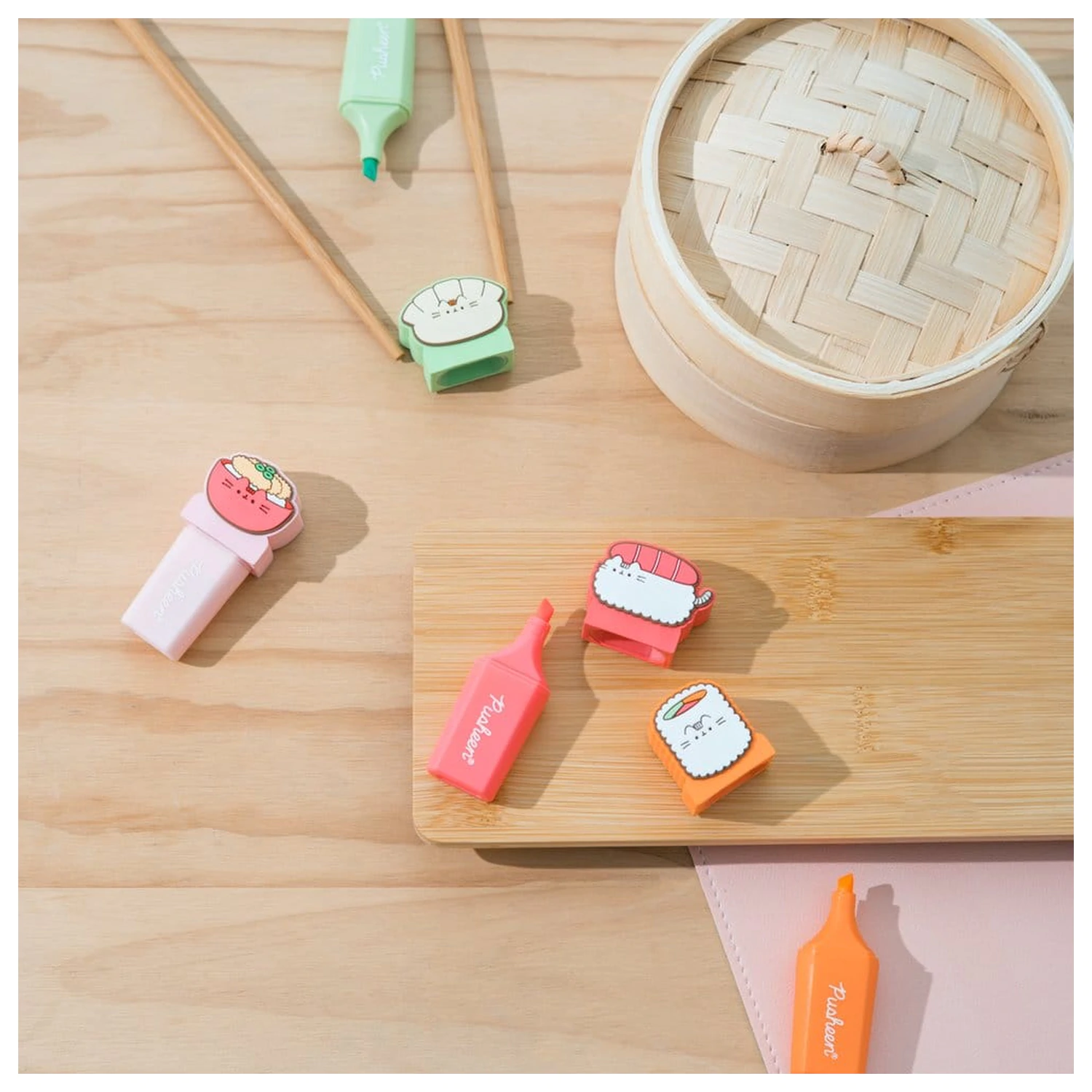 Pusheen Sushi Roll sada 4 zvýrazňovačů s ozdobným víčkem fotografii produktu