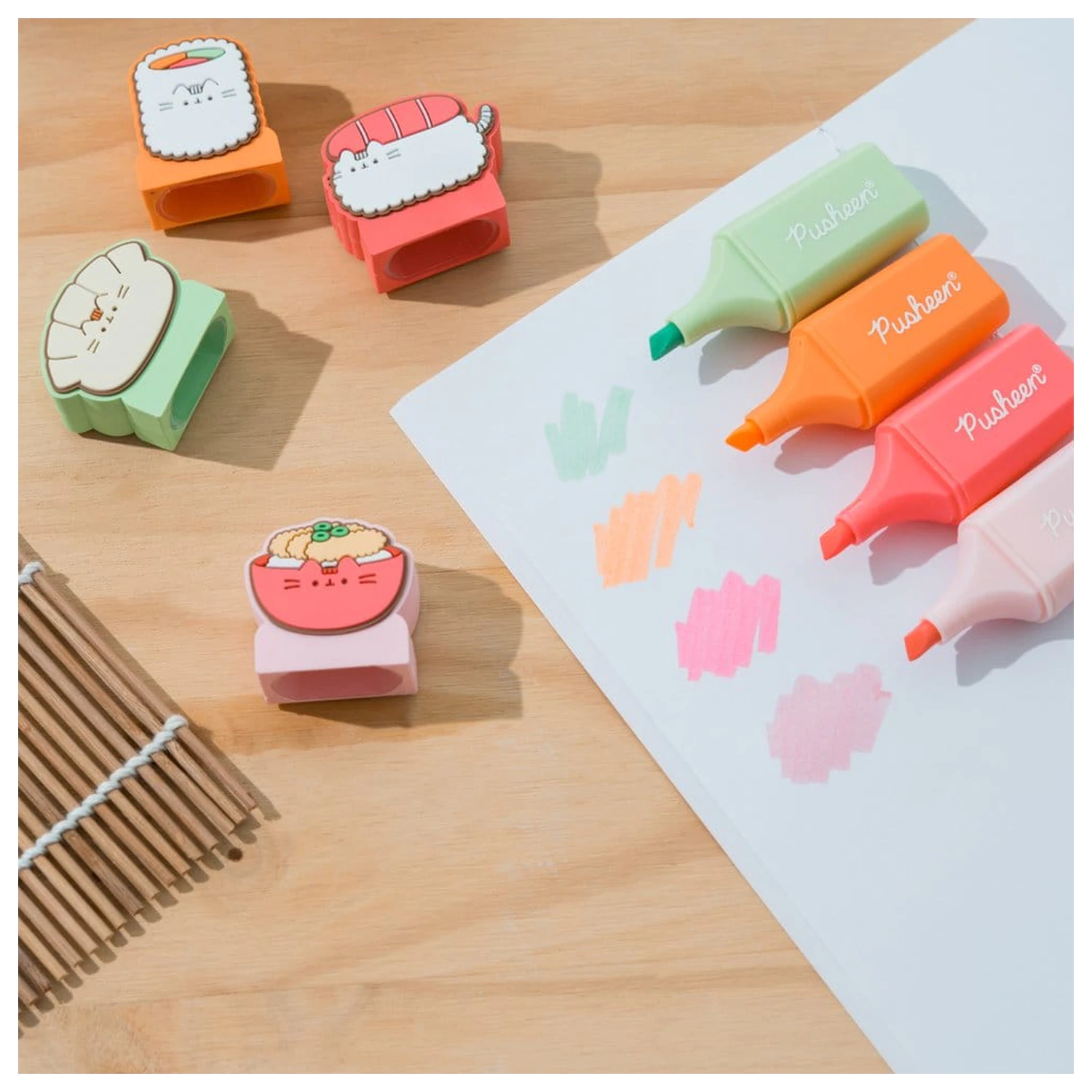 Pusheen Sushi Roll sada 4 zvýrazňovačů s ozdobným víčkem fotografii produktu