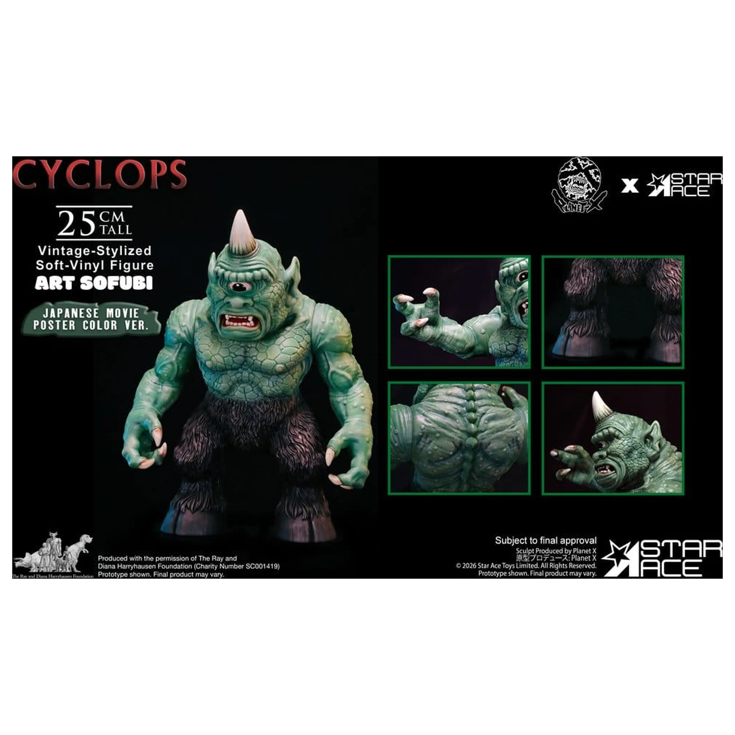 Ray Harryhausen (Art Sofubi) Soft-Vinyl figurka Cyclops Vintage-Stylized Japanese Movie Poster Color Ver. 25 cm fotografii produktu