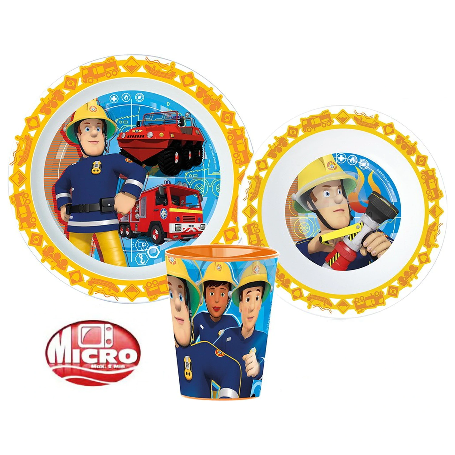 Fireman Sam záchranná mise jídelní sada, mikroplastová sada s 260ml hrnkem fotografii produktu