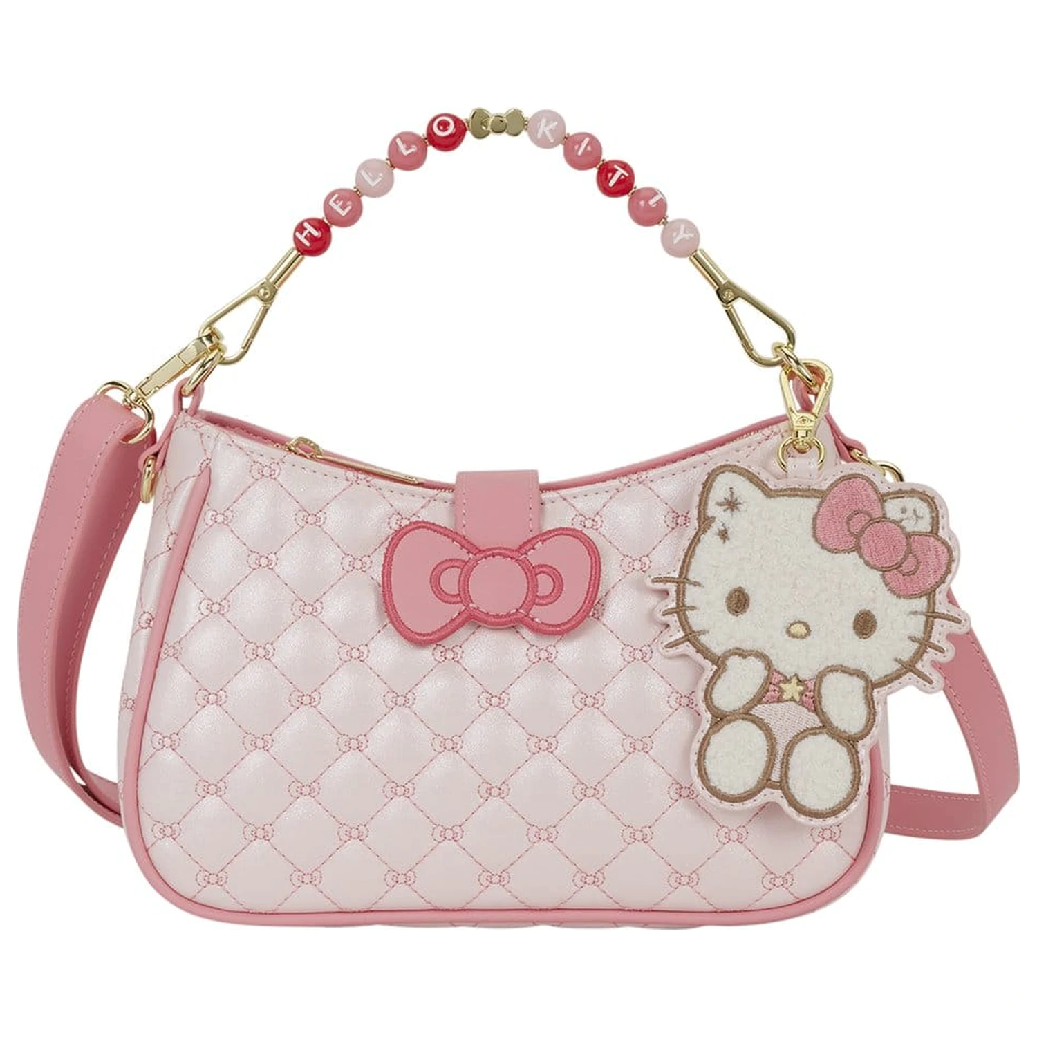 Sanrio by Loungefly Kabelka přes tělo s korálkovým uchem a přívěskem na tašku Hello Kitty Quilted fotografii produktu