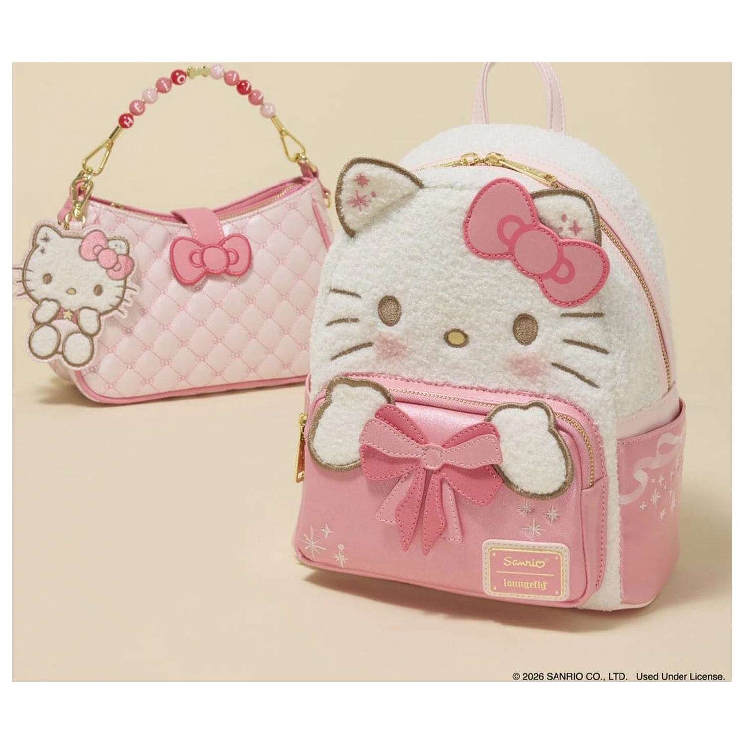 Sanrio by Loungefly Kabelka přes tělo s korálkovým uchem a přívěskem na tašku Hello Kitty Quilted fotografii produktu