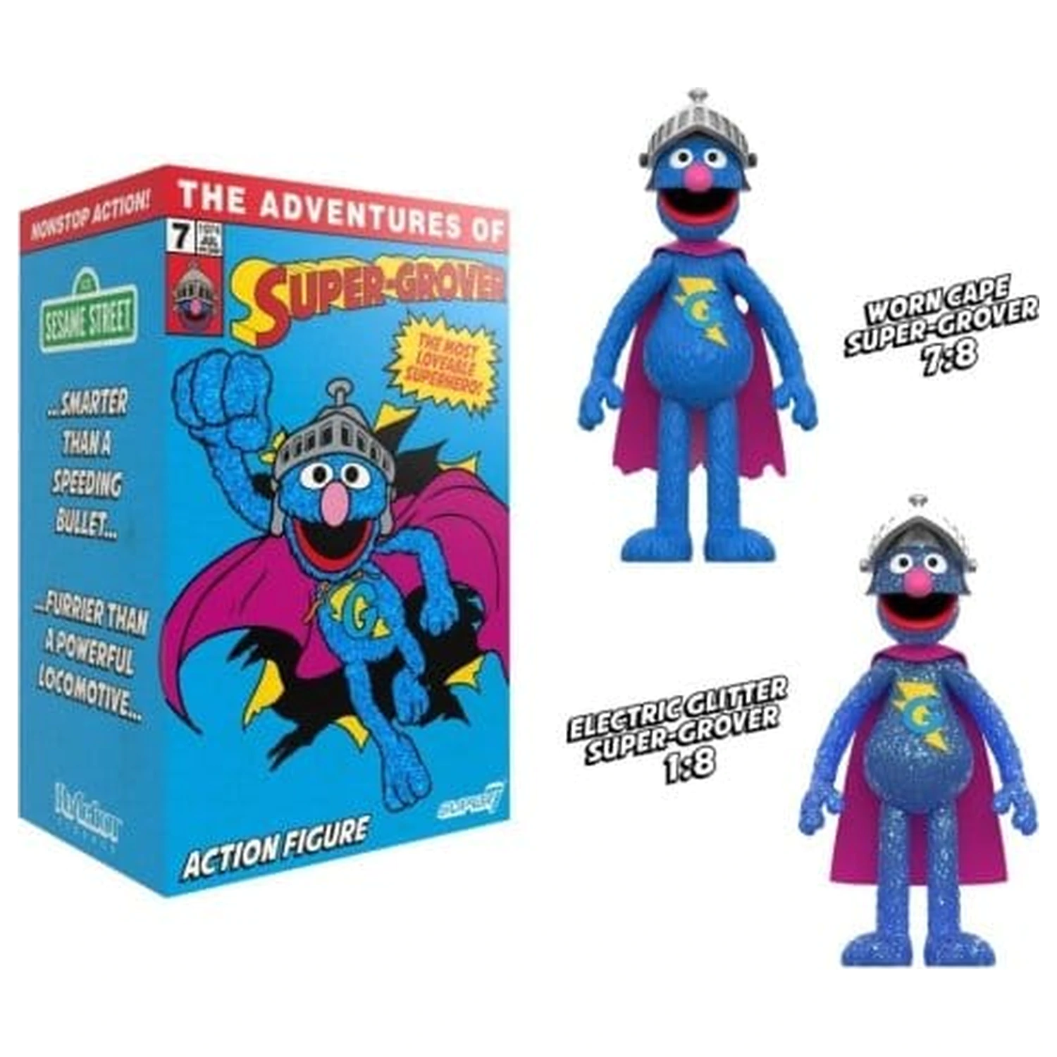 Sesame Street ReAction akční figurka Super Grover (s variantou Chase) fotografii produktu