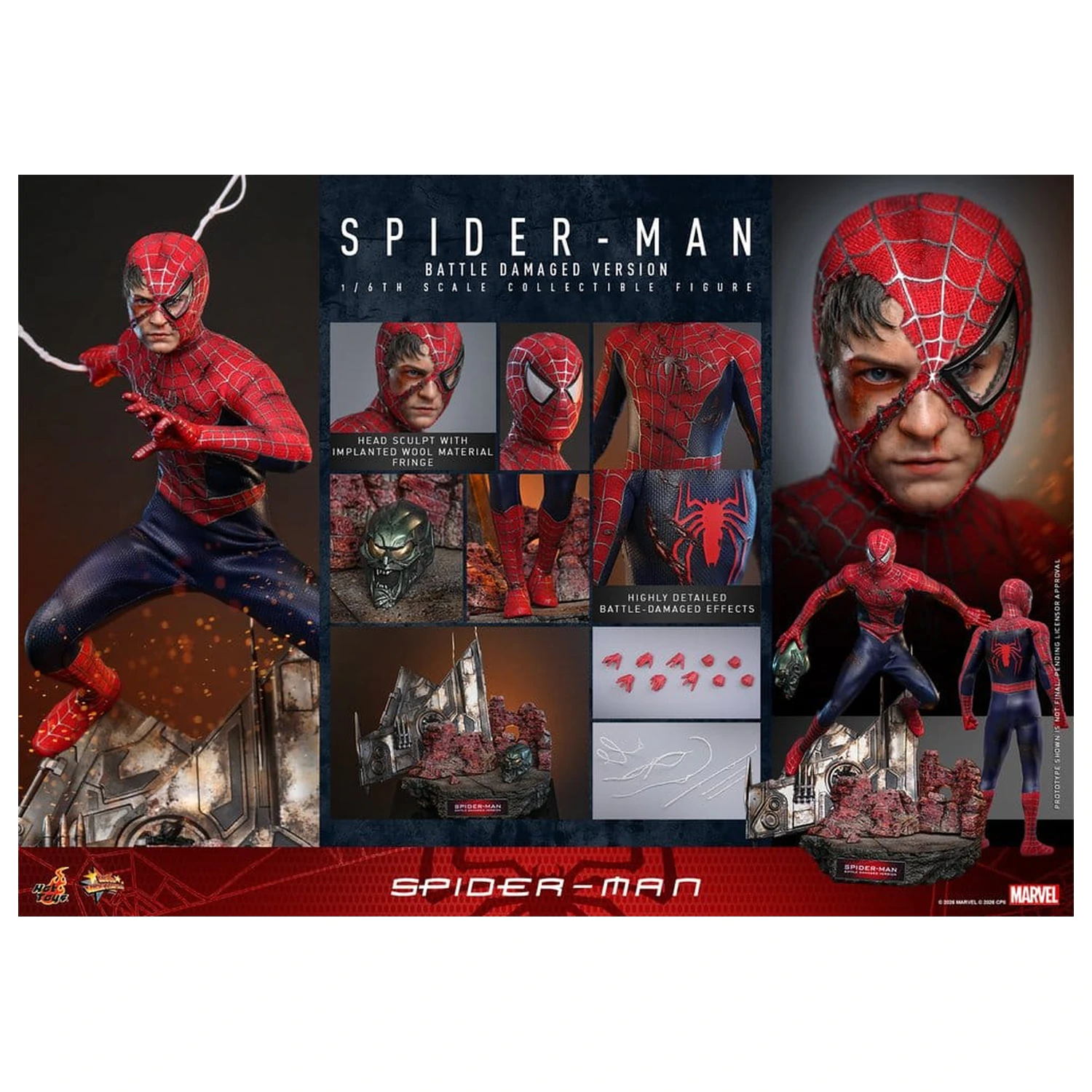 Spider-Man Movie Masterpiece akční figurka 1/6 Spider-Man (Battle Damaged Version) 30 cm fotografii produktu
