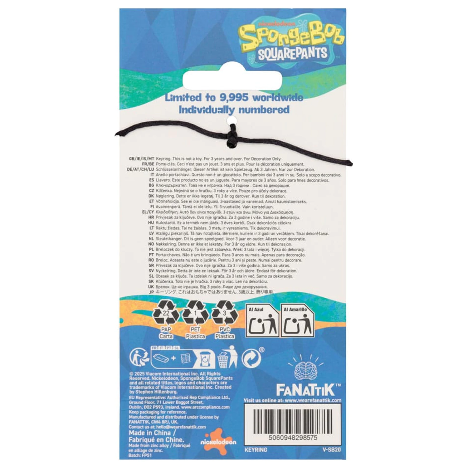 SpongeBob SquarePants klíčenka řidičský průkaz limitovaná edice fotografii produktu