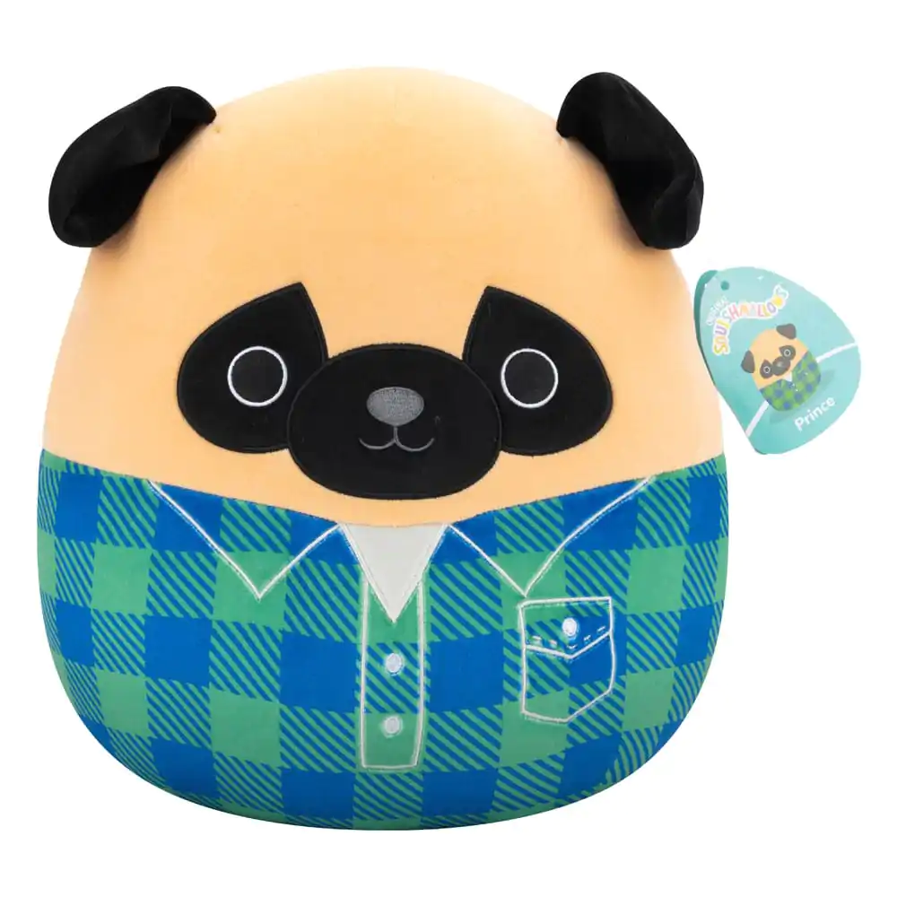 Squishmallows plyšová figurka hnědý mops v zeleno-modré flanelové košili Prince 30 cm fotografii produktu