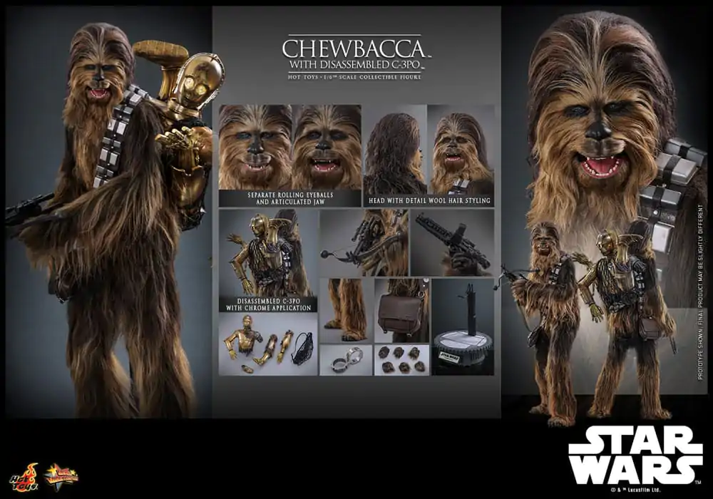 Star Wars Episode V Movie Masterpiece akční figurka 1/6 Chewbacca s rozebraným C-3PO 36 cm fotografii produktu