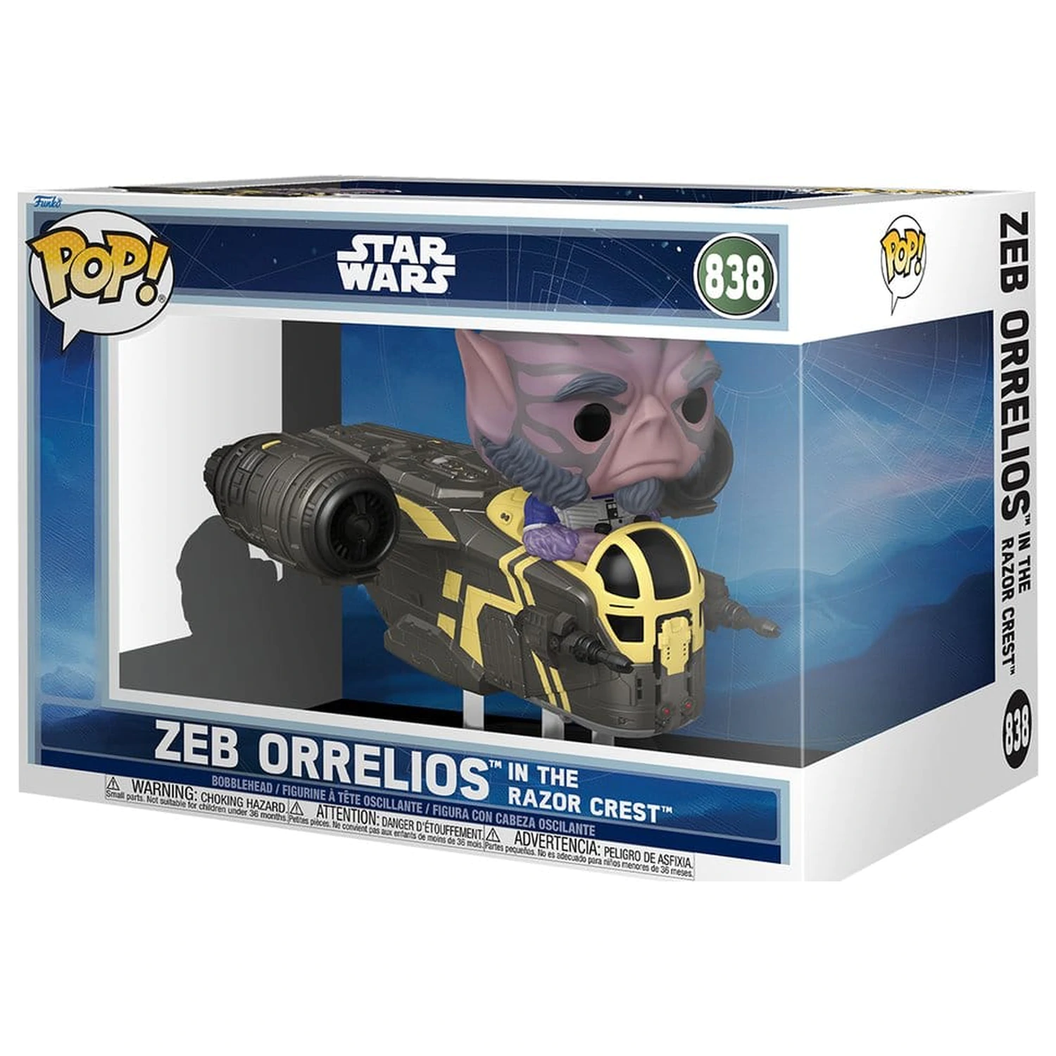 Star Wars: The Mandalorian and Grogu Funko POP! Rides Deluxe Vinyl Bobblehead figurka Zeb Orrelios v Razor Crest fotografii produktu