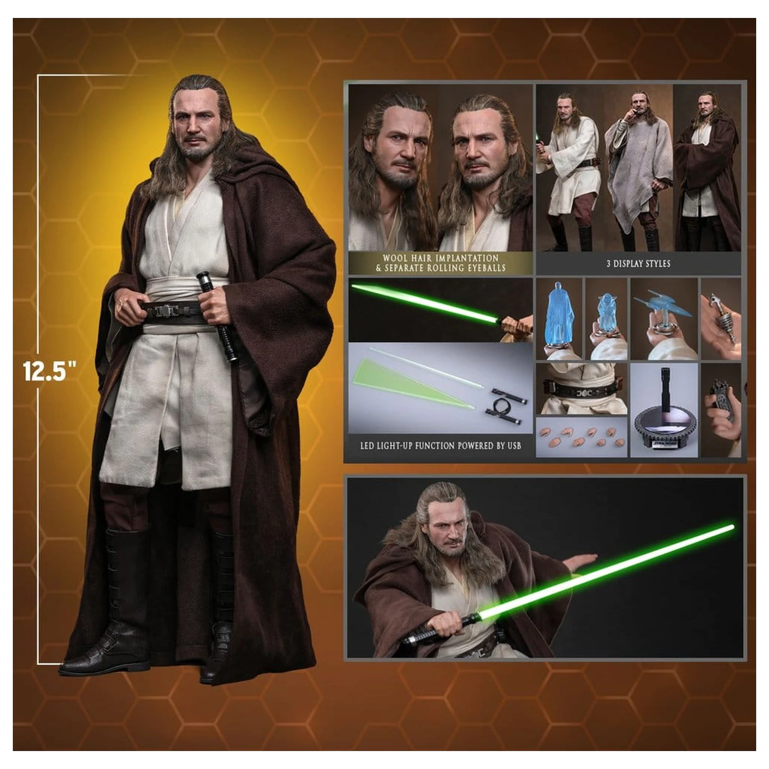 Star Wars: The Phantom Menace Movie Masterpiece Akční figurka 1/6 Qui-Gon Jinn (Artisan Edition) Hot Toys Exclusive 32 cm fotografii produktu