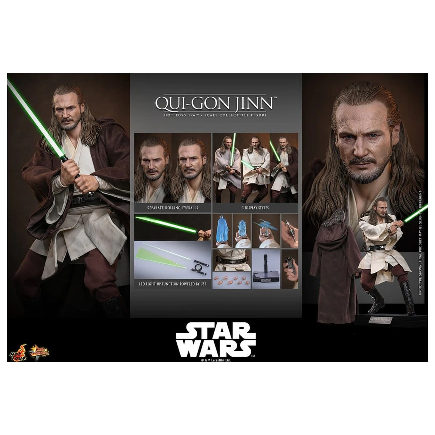 Star Wars: The Phantom Menace Movie Masterpiece Akční figurka 1/6 Qui-Gon Jinn (Artisan Edition) Hot Toys Exclusive 32 cm fotografii produktu