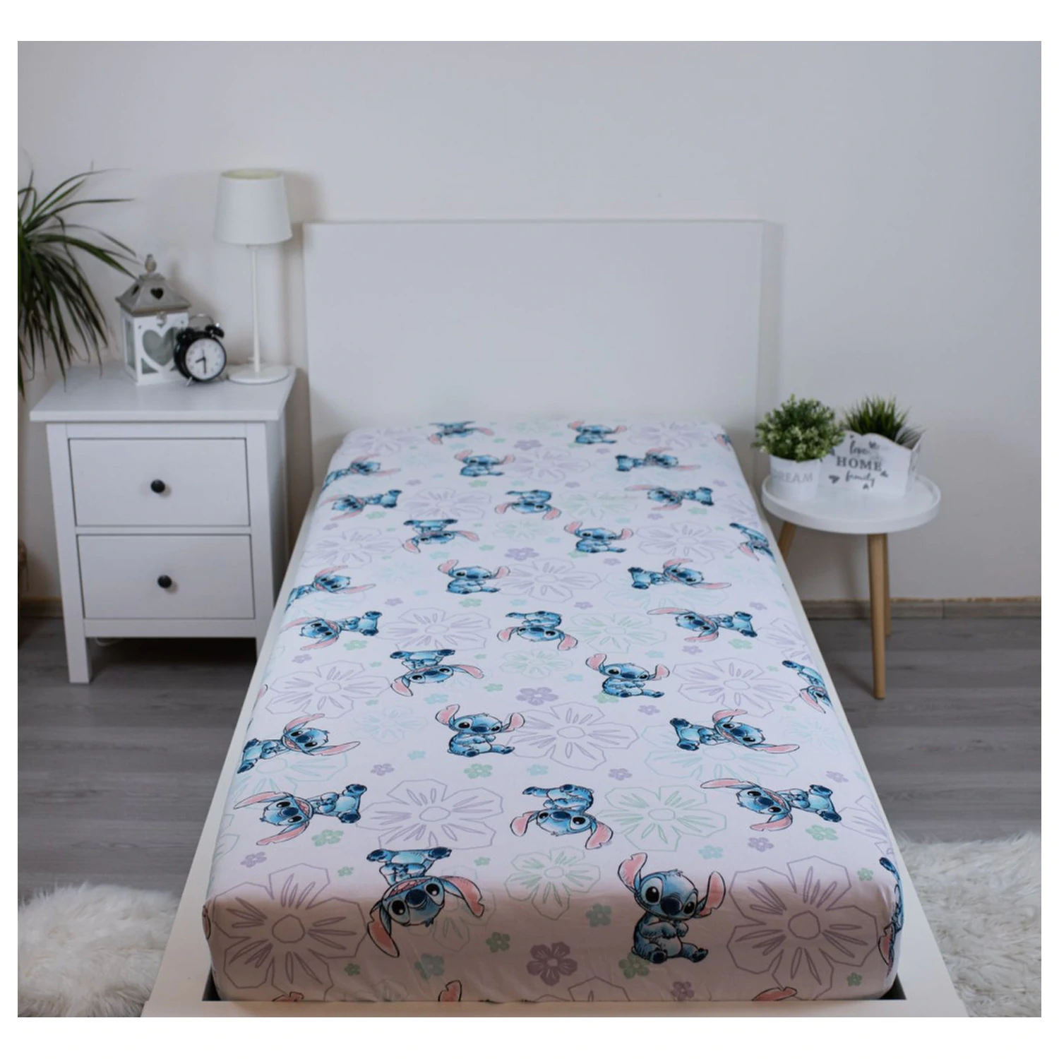 Stitch Ohana bílé napínací prostěradlo 90x200 cm fotografii produktu