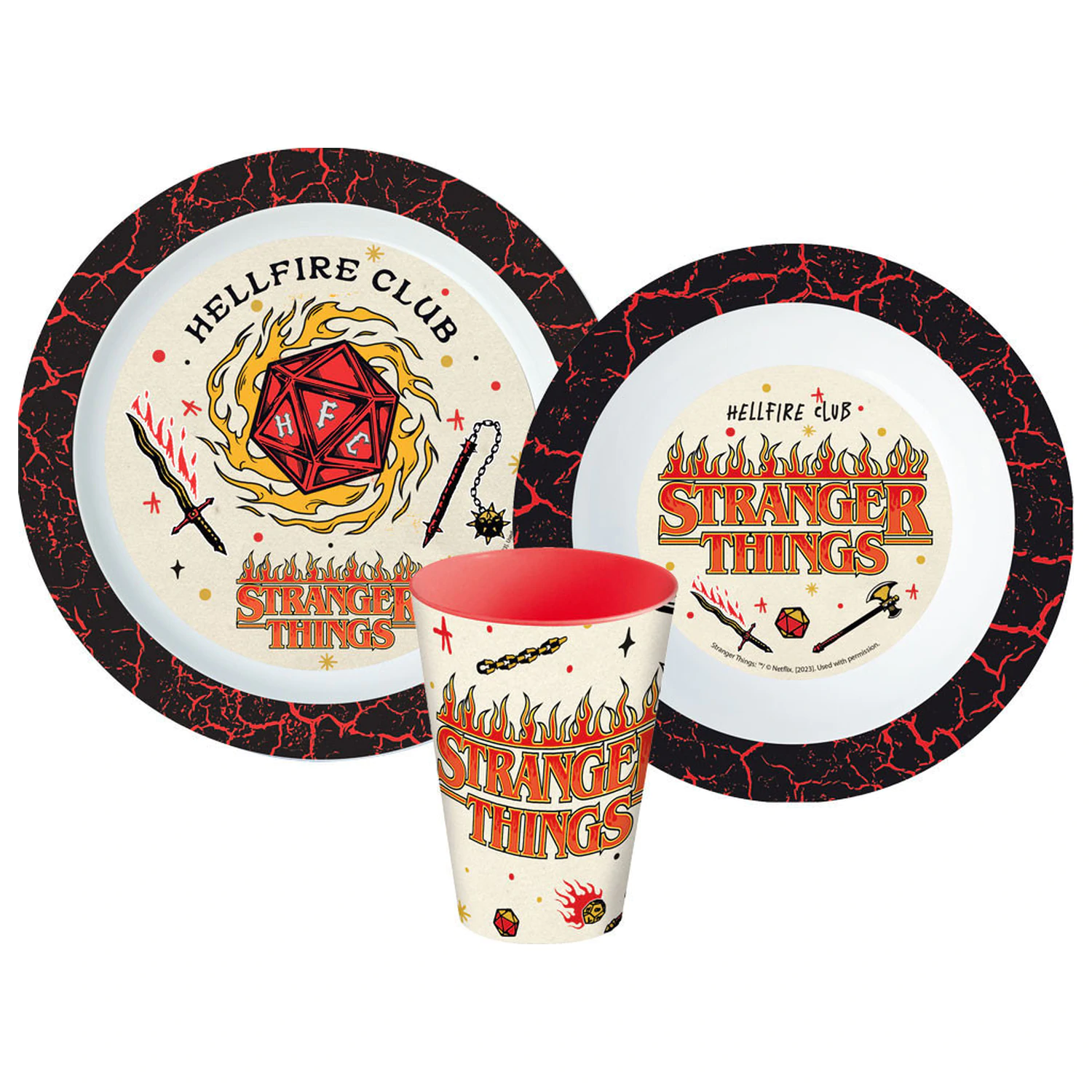 Stranger Things Upside Down jídelní souprava, sada z mikro plastu, se sklenicí 260 ml fotografii produktu