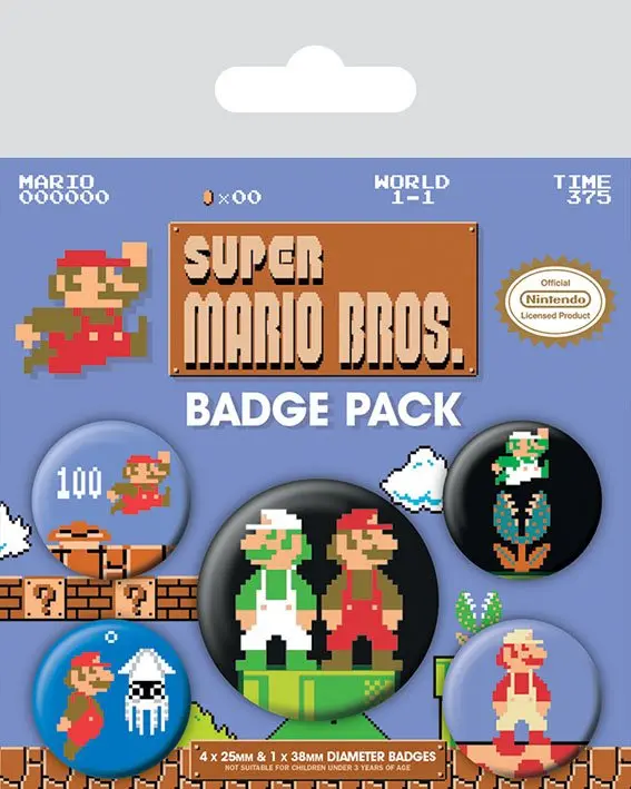Super Mario Bros. Odznaky s motivem k připnutí - 5 kusů fotografii produktu